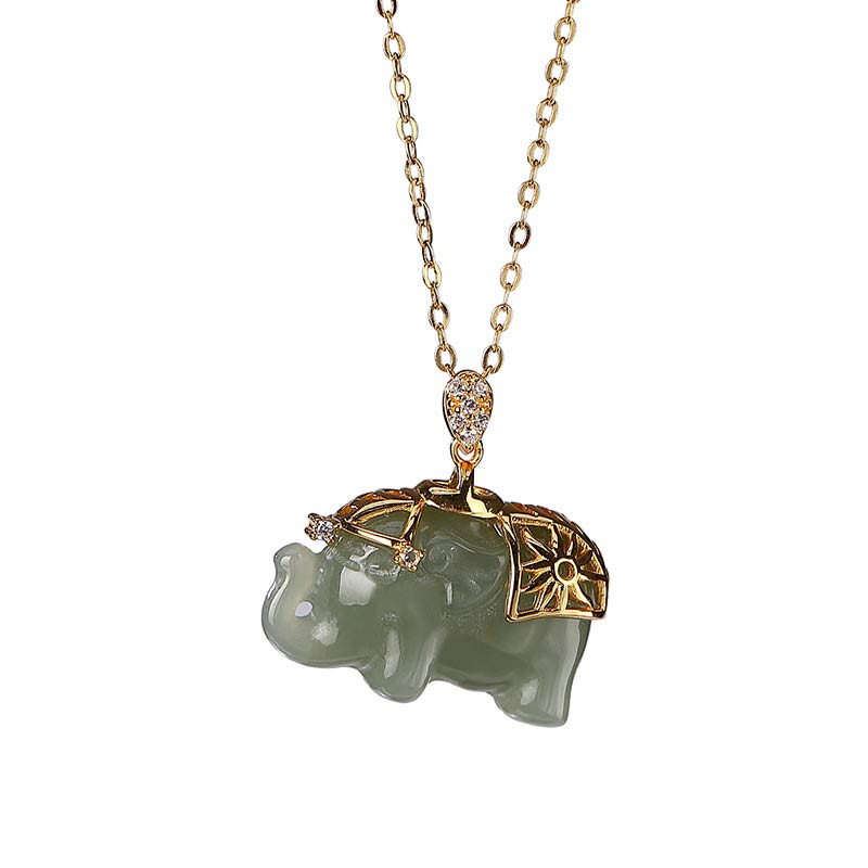 ATELIER-TIBET – Collier en Jade Naturel avec Pendentif Éléphant en Argent Sterling 925