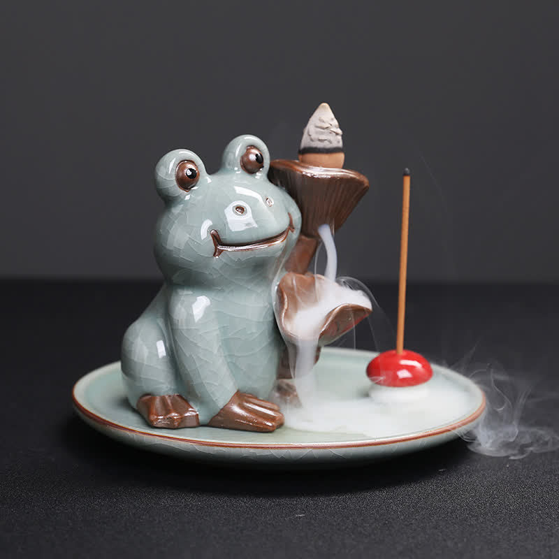 ATELIER-TIBET Brûleur d’Encens Céramique Grenouille de Méditation Zen