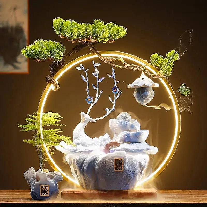ATELIER-TIBET – Élan de Pureté · Fontaine d’Encens LED Cerf & Fleurs