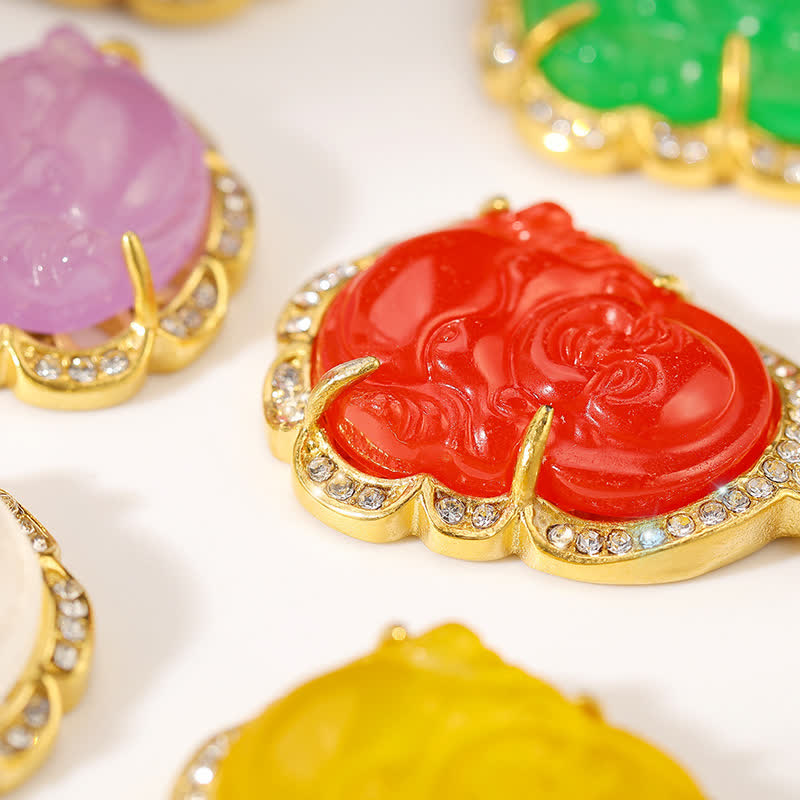 ATELIER-TIBET Pendentif Bouddha Rieur en Jade & Plaqué Or 18K – 45+7 cm