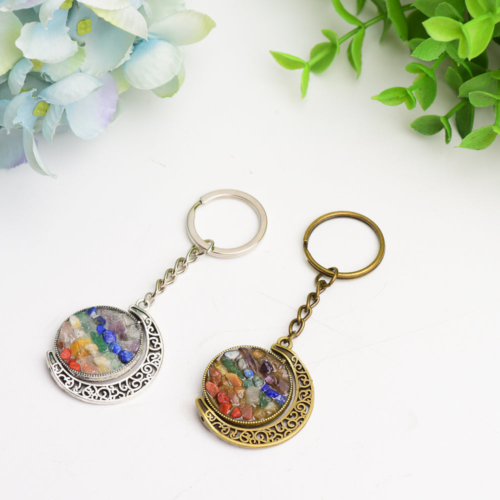 ATELIER-TIBET — Porte-clés Lune Croissante Chakra Or ou Argent — Bijou Spirituel Symbolique (90 mm)