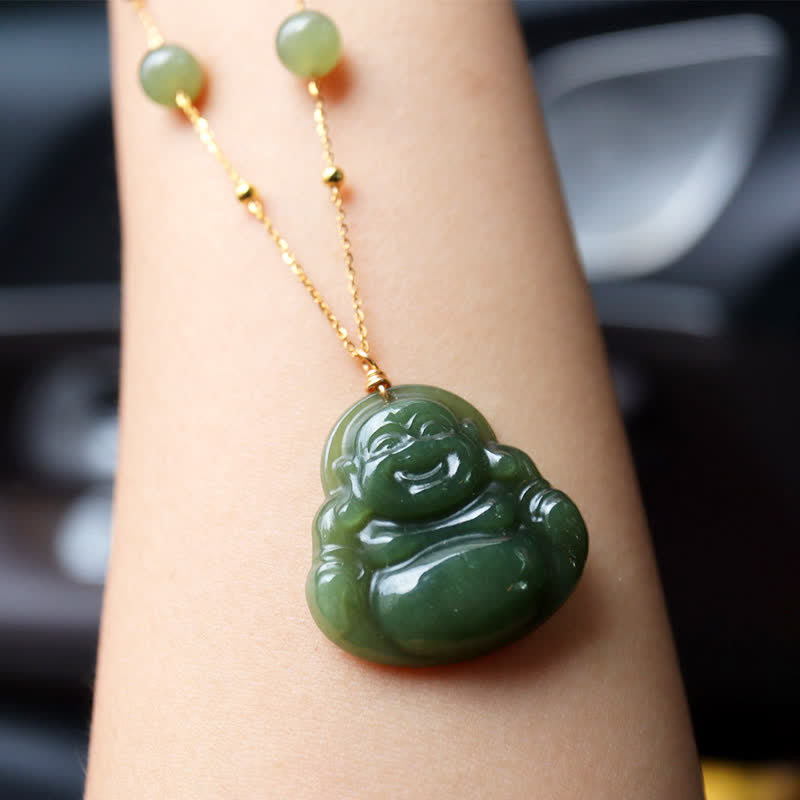 ATELIER-TIBET Collier Chance en Jade Hetian & Bouddha Rieur – 70 cm