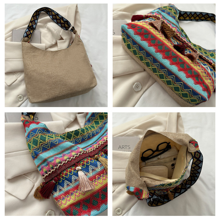 ATELIER-TIBET – Sac à bandoulière bohème femme motif hippie – Polyester – 30 cm