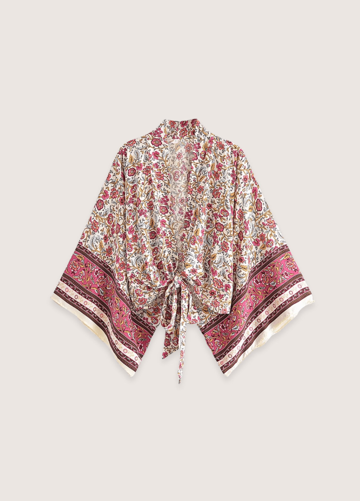 Kimono court femme coton floral beige – Jardin de Perse