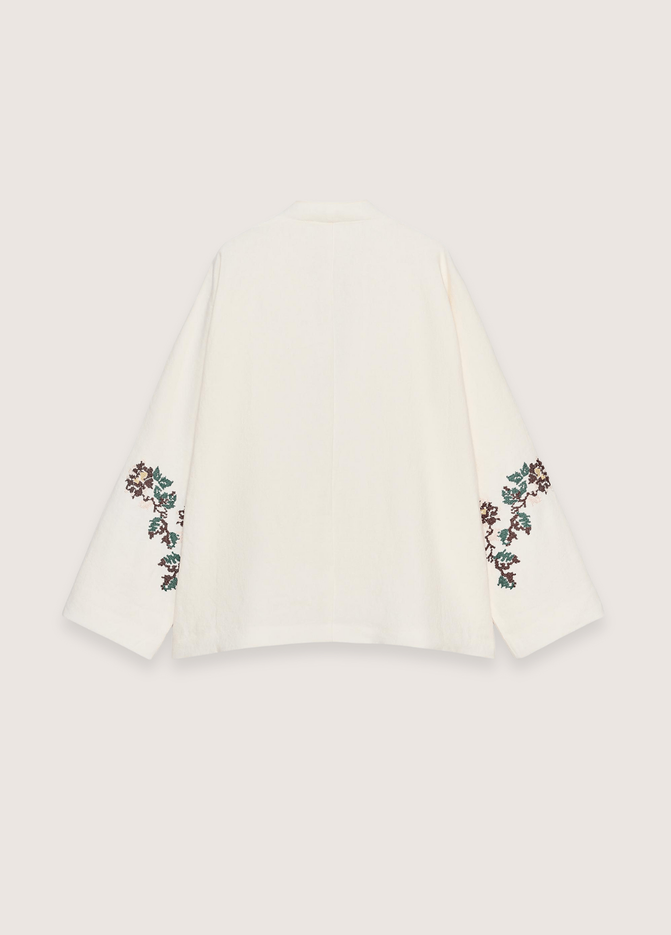 Kimono court femme lin motif pivoine beige – Apolline