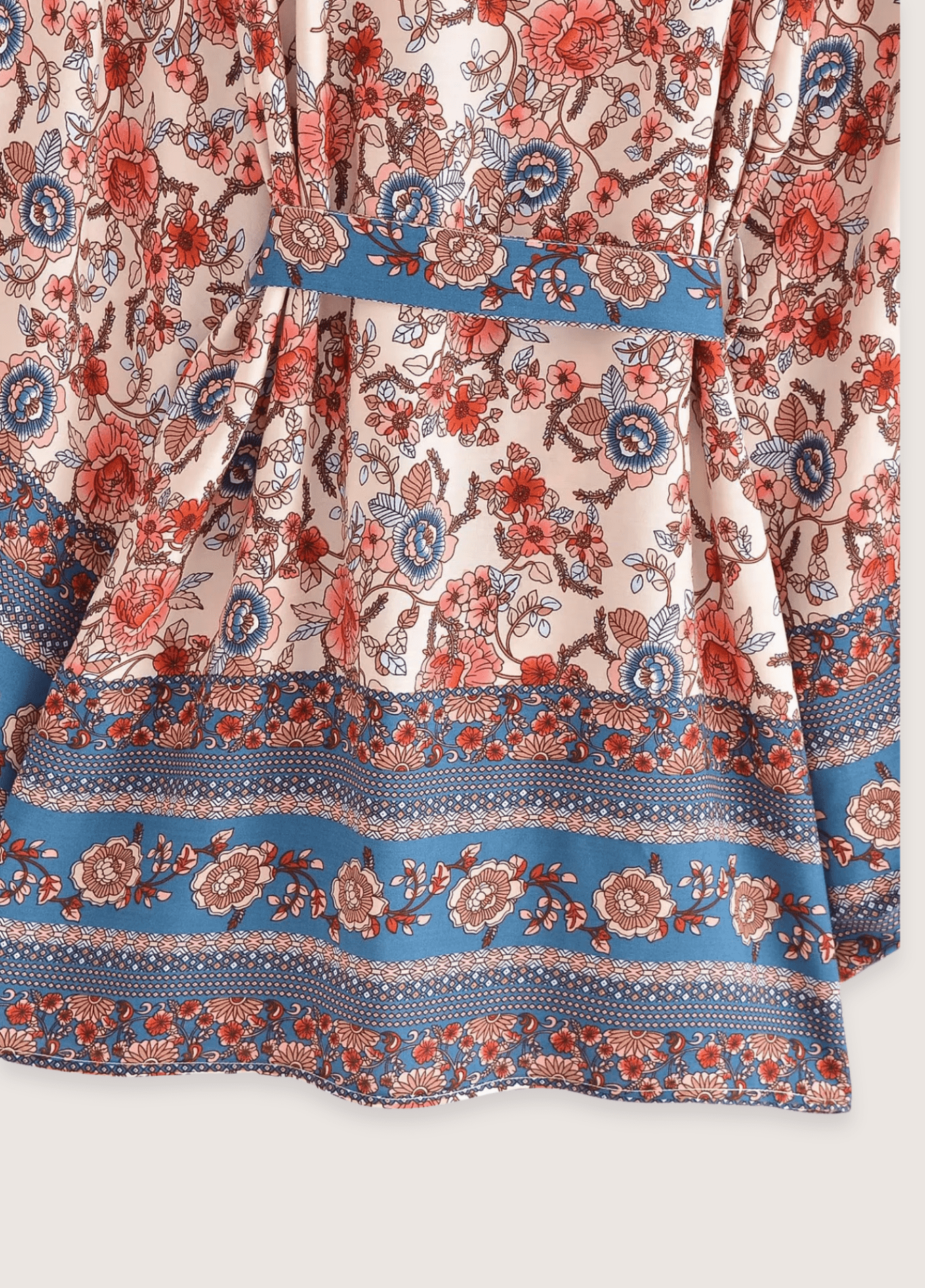 Kimono court femme motif pivoine abricot