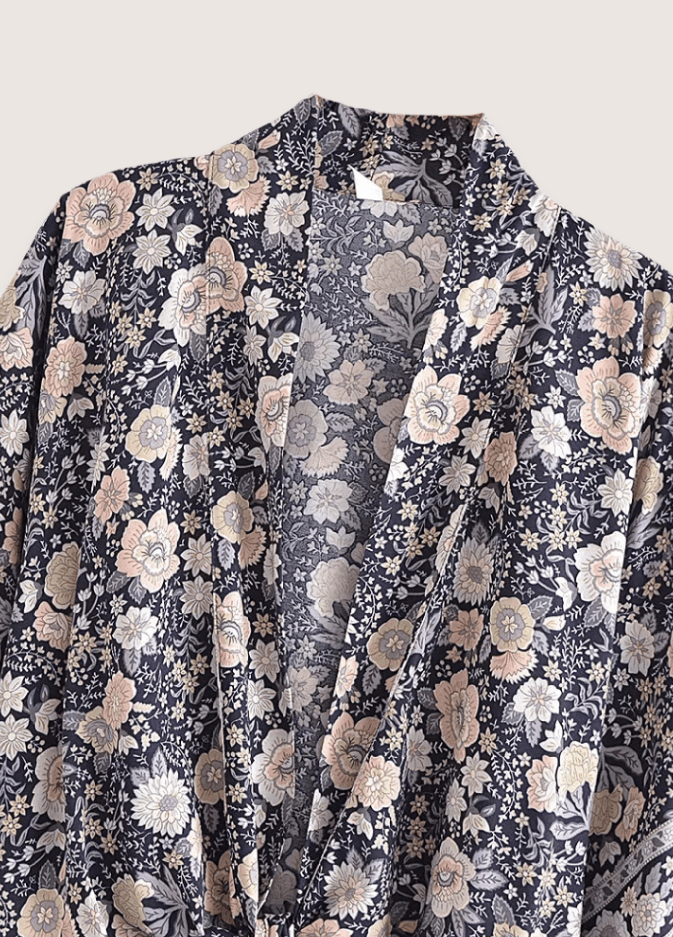 Kimono court femme floral gris