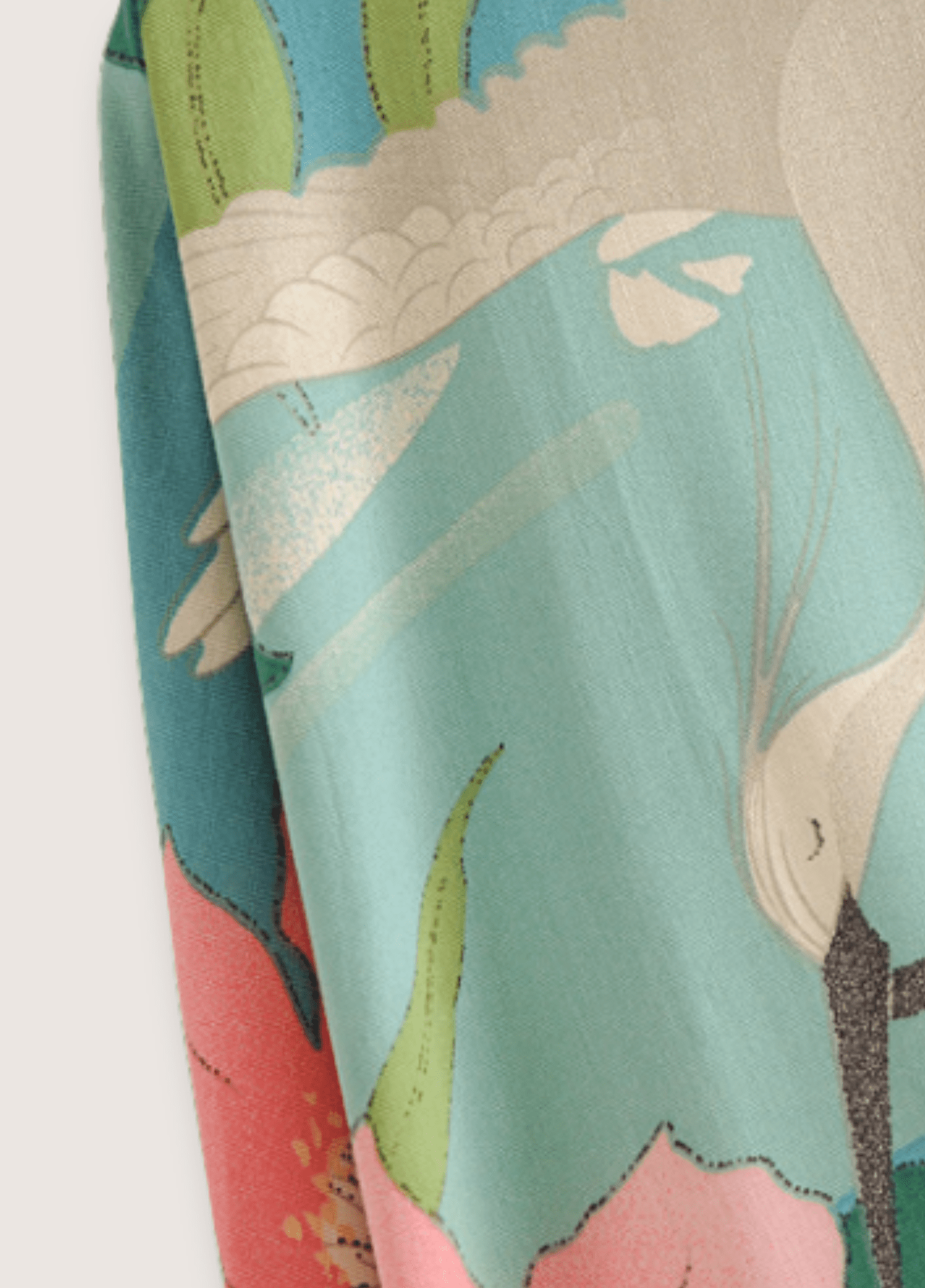 Kimono court femme motif grue vert – Évasion Tropicale