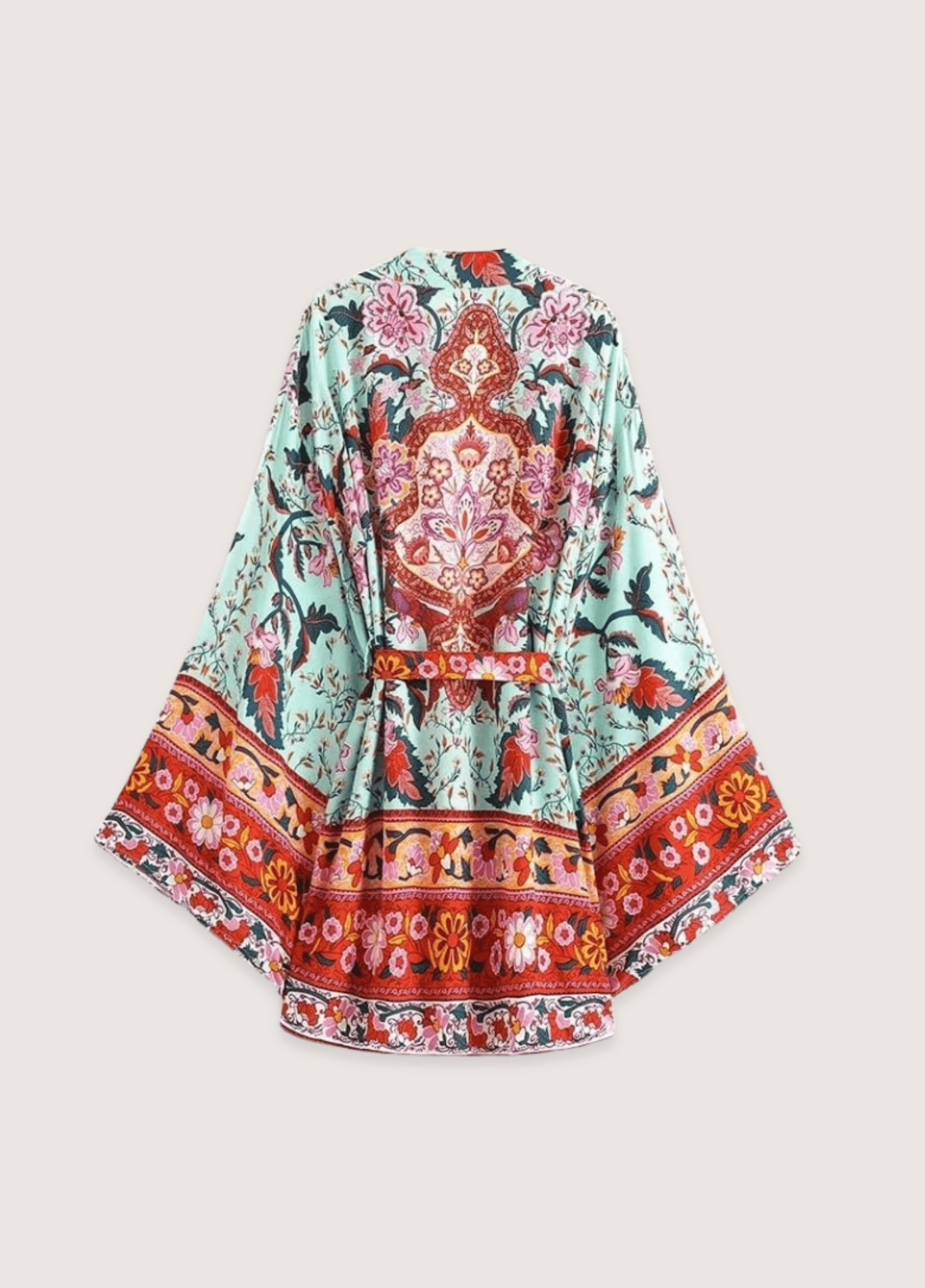 Kimono court femme coton floral bleu/rose