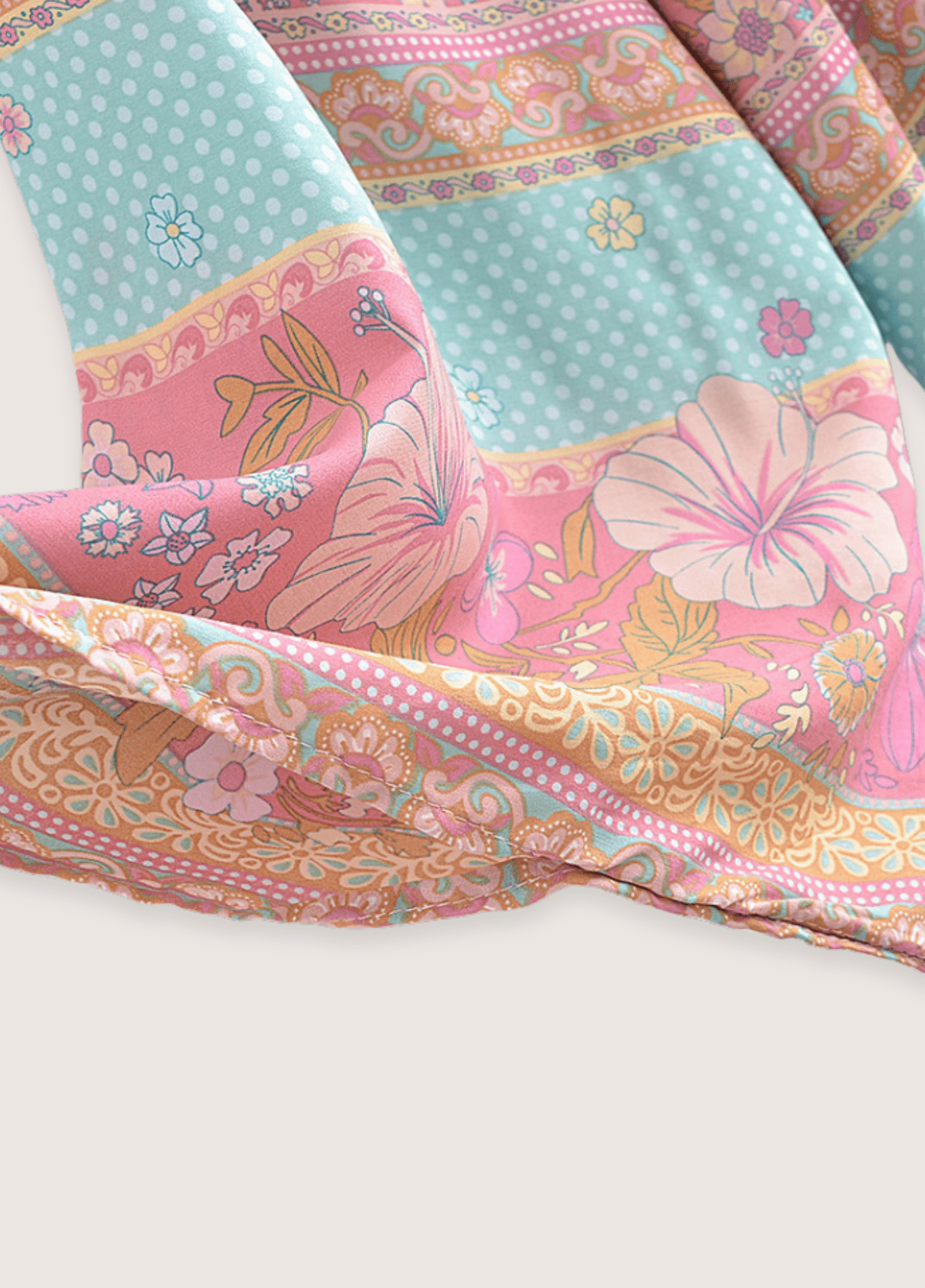 Kimono court femme coton floral rose