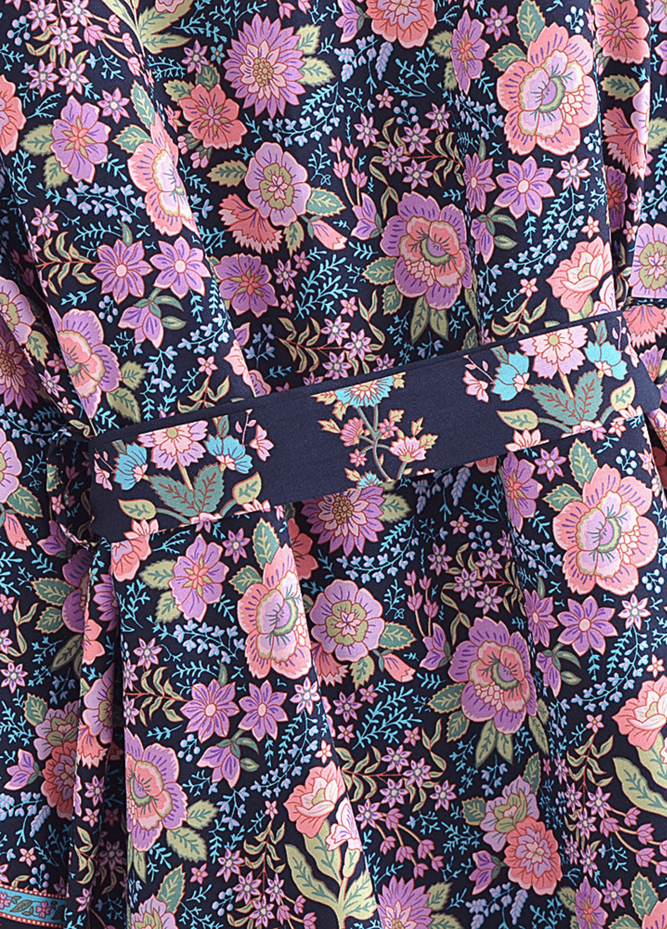 Kimono court femme coton floral bleu (bleu nuit)