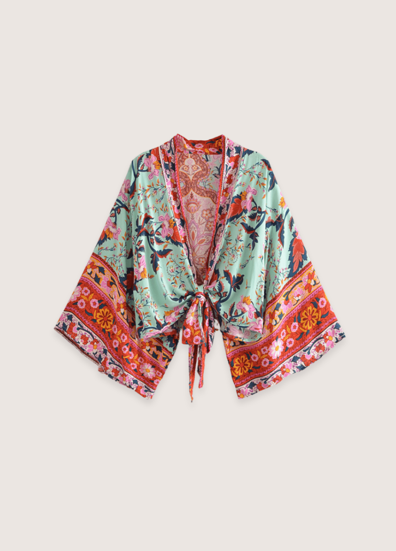 Kimono court femme coton floral vert