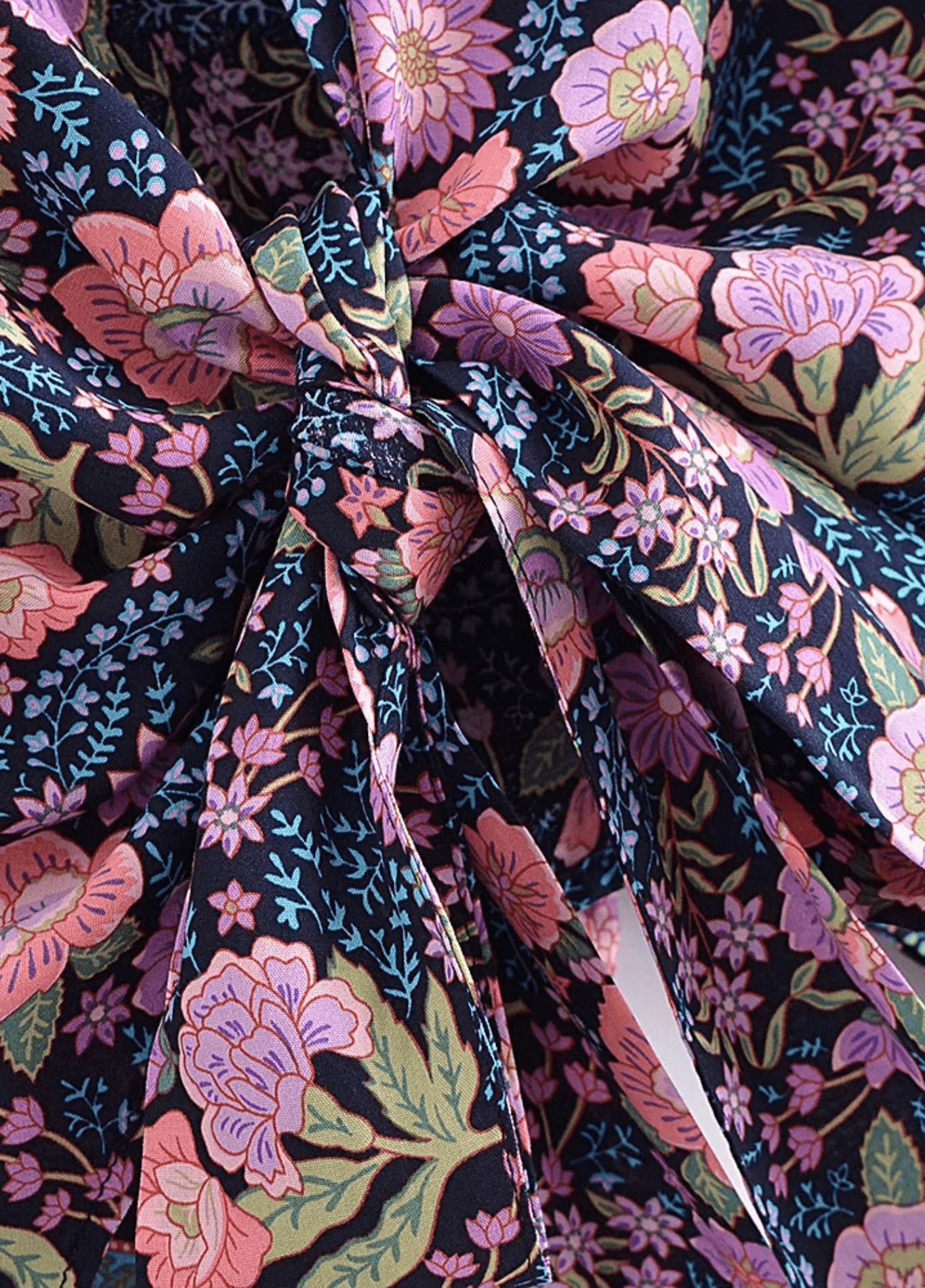 Kimono court femme floral bleu