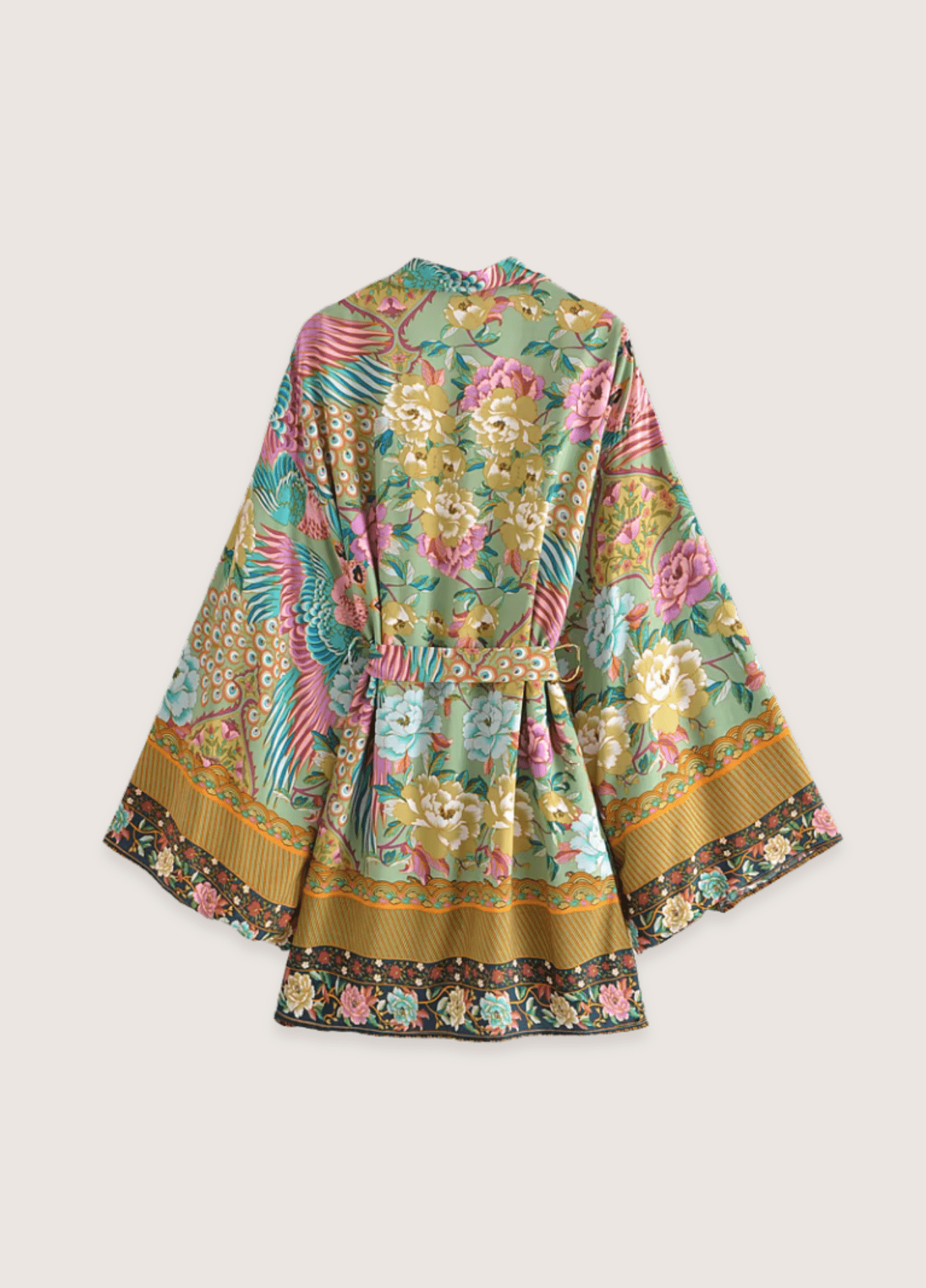 Kimono court femme coton motif chrysanthème pistache
