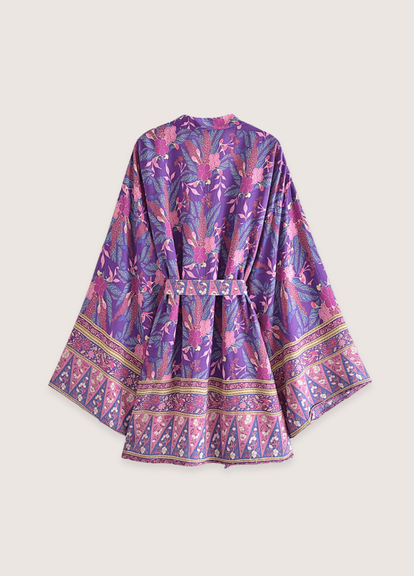 Kimono court femme viscose floral violet (plage)