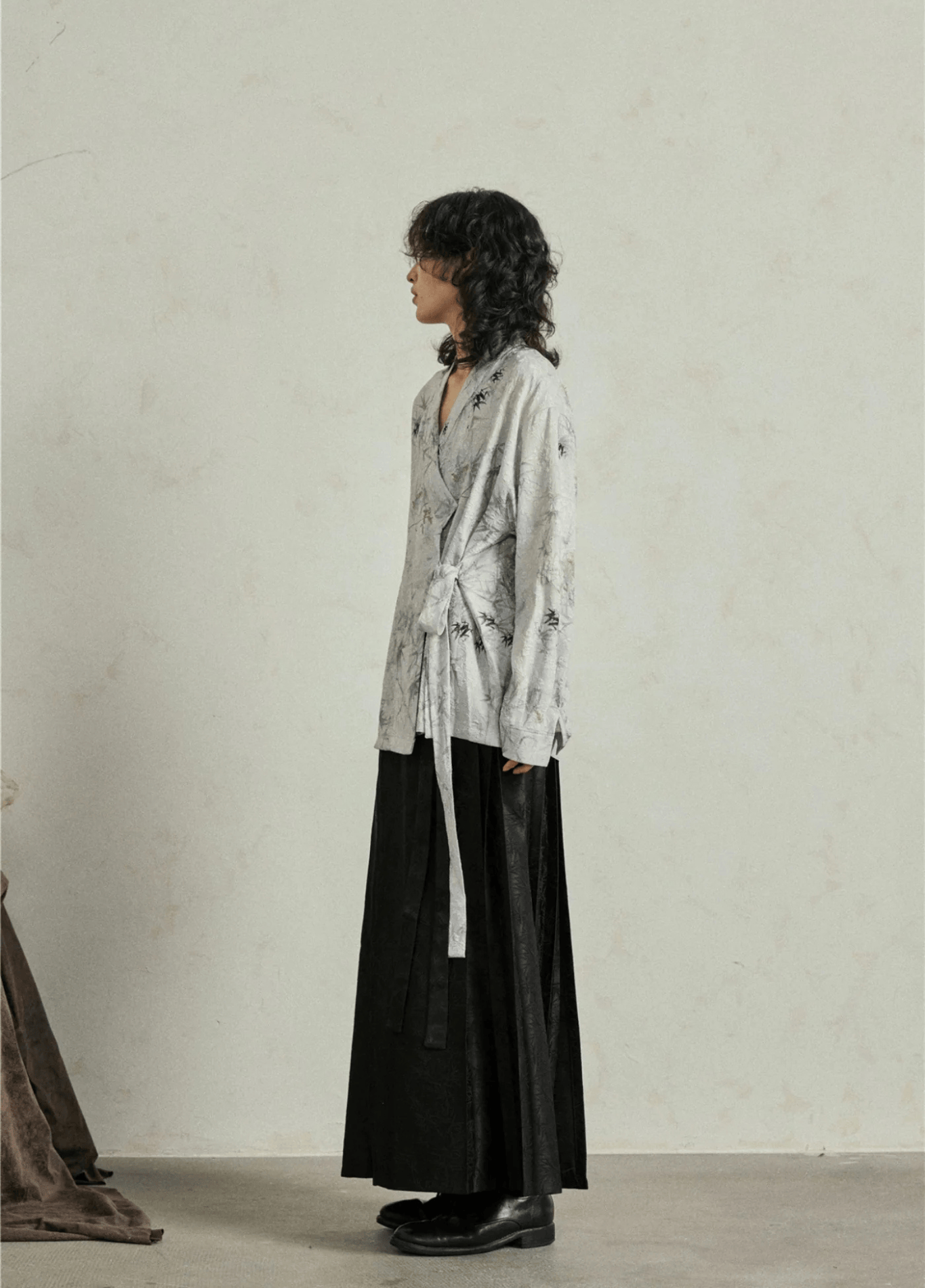 Chemisier kimono court femme jacquard gris perle – Sumi 2.0