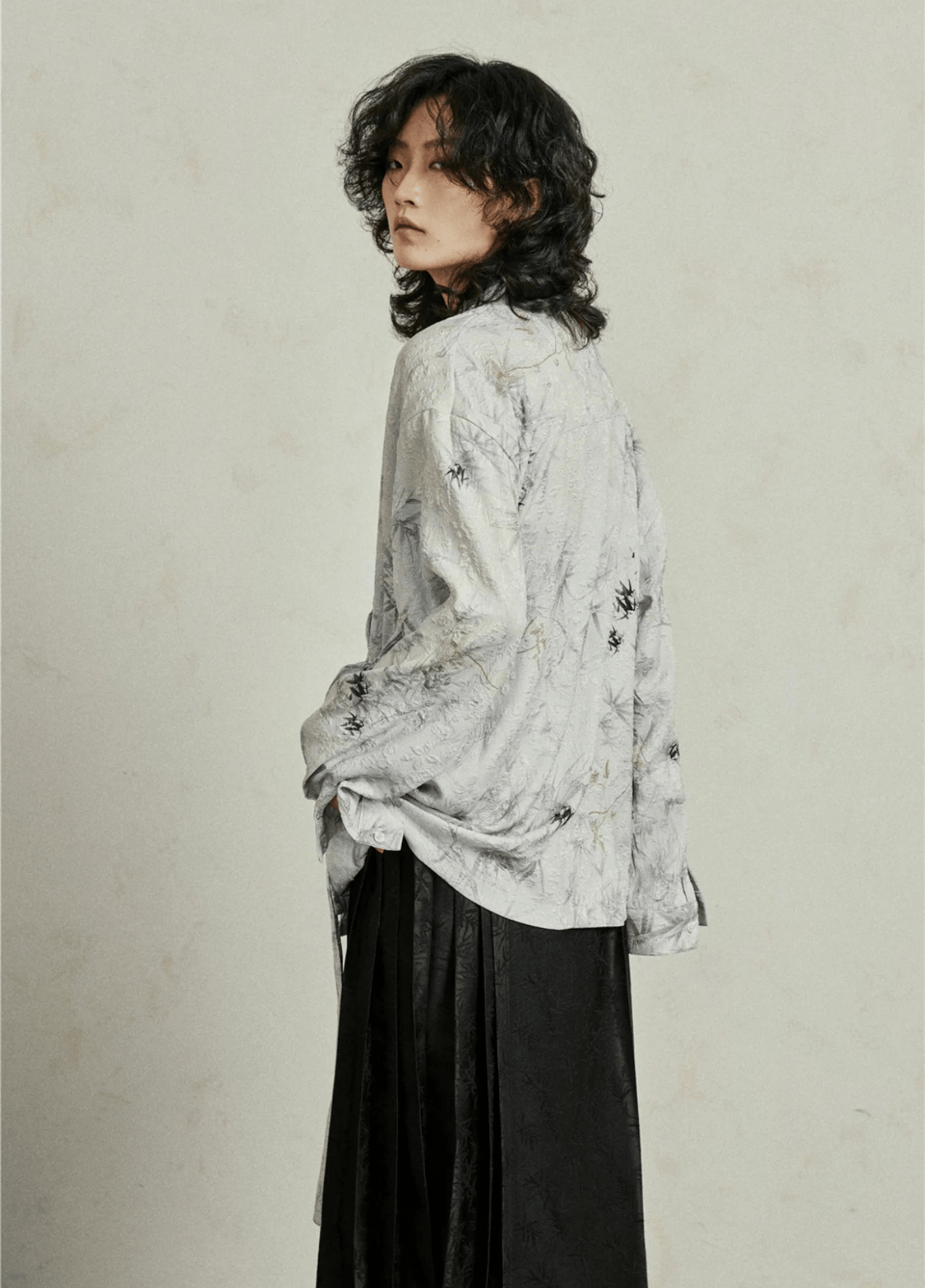 Chemisier kimono court femme jacquard gris perle – Sumi 2.0