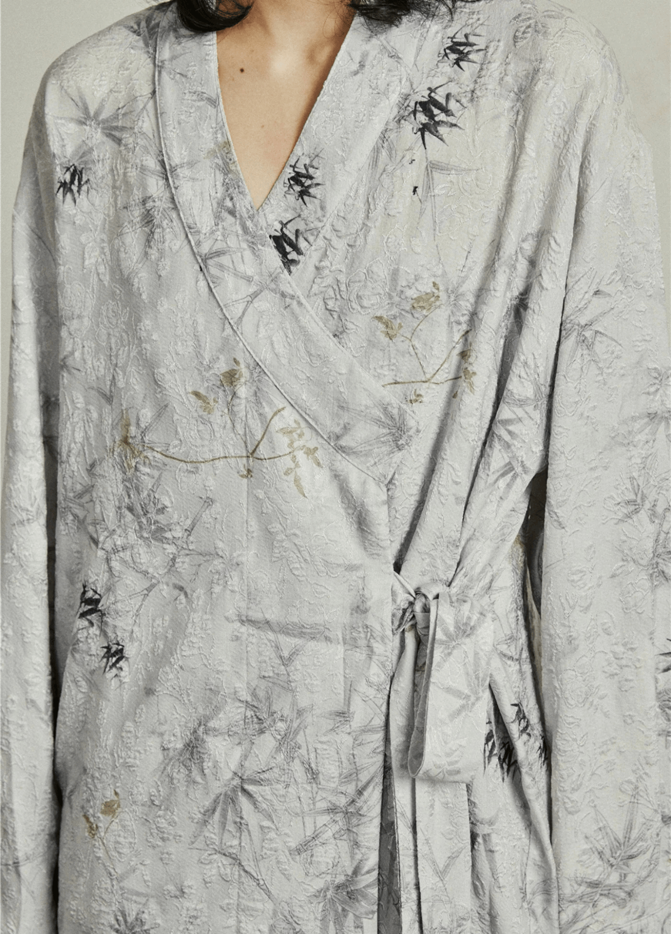 Chemisier kimono court femme jacquard gris perle – Sumi 2.0