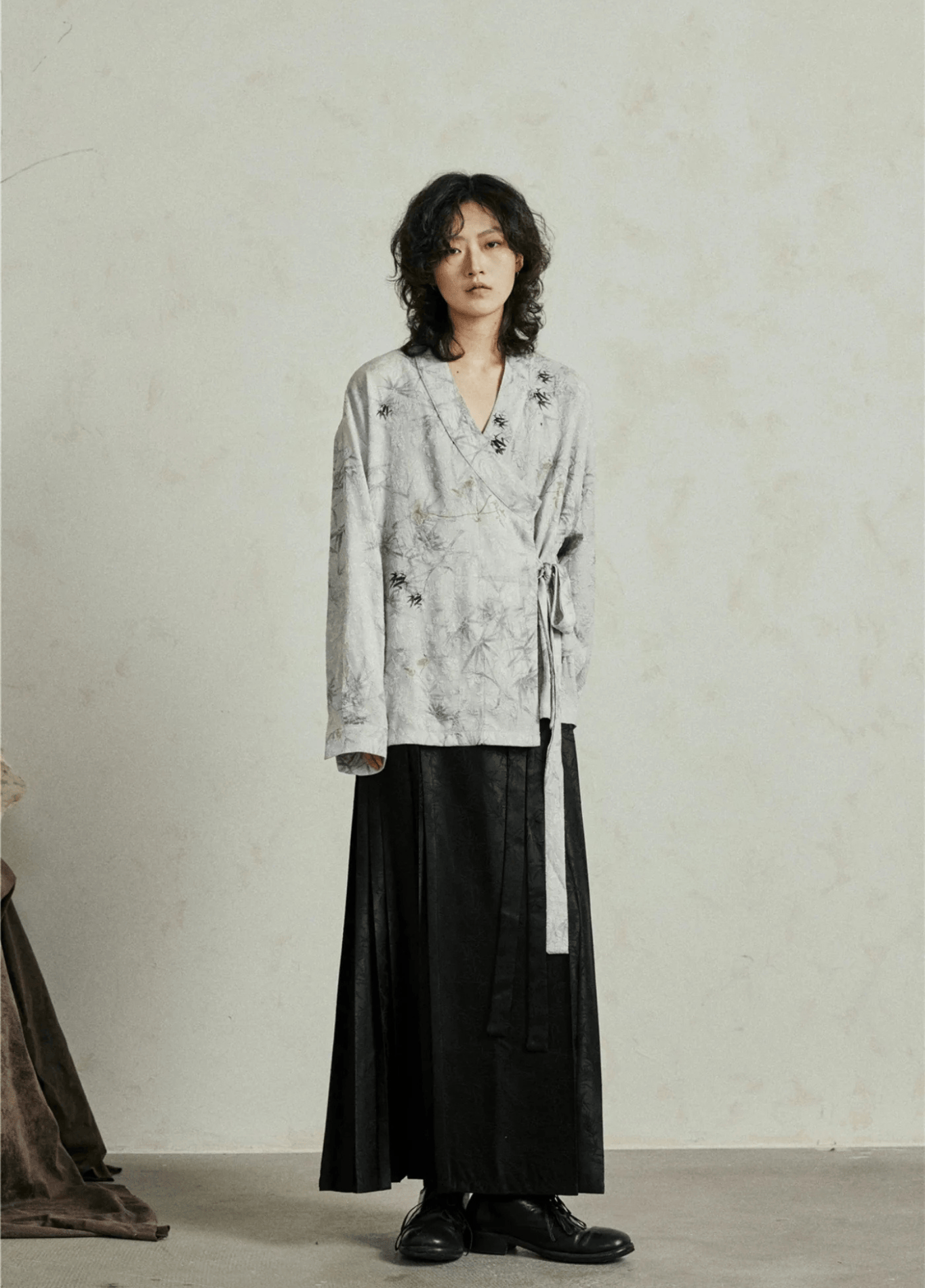 Chemisier kimono court femme jacquard gris perle – Sumi 2.0