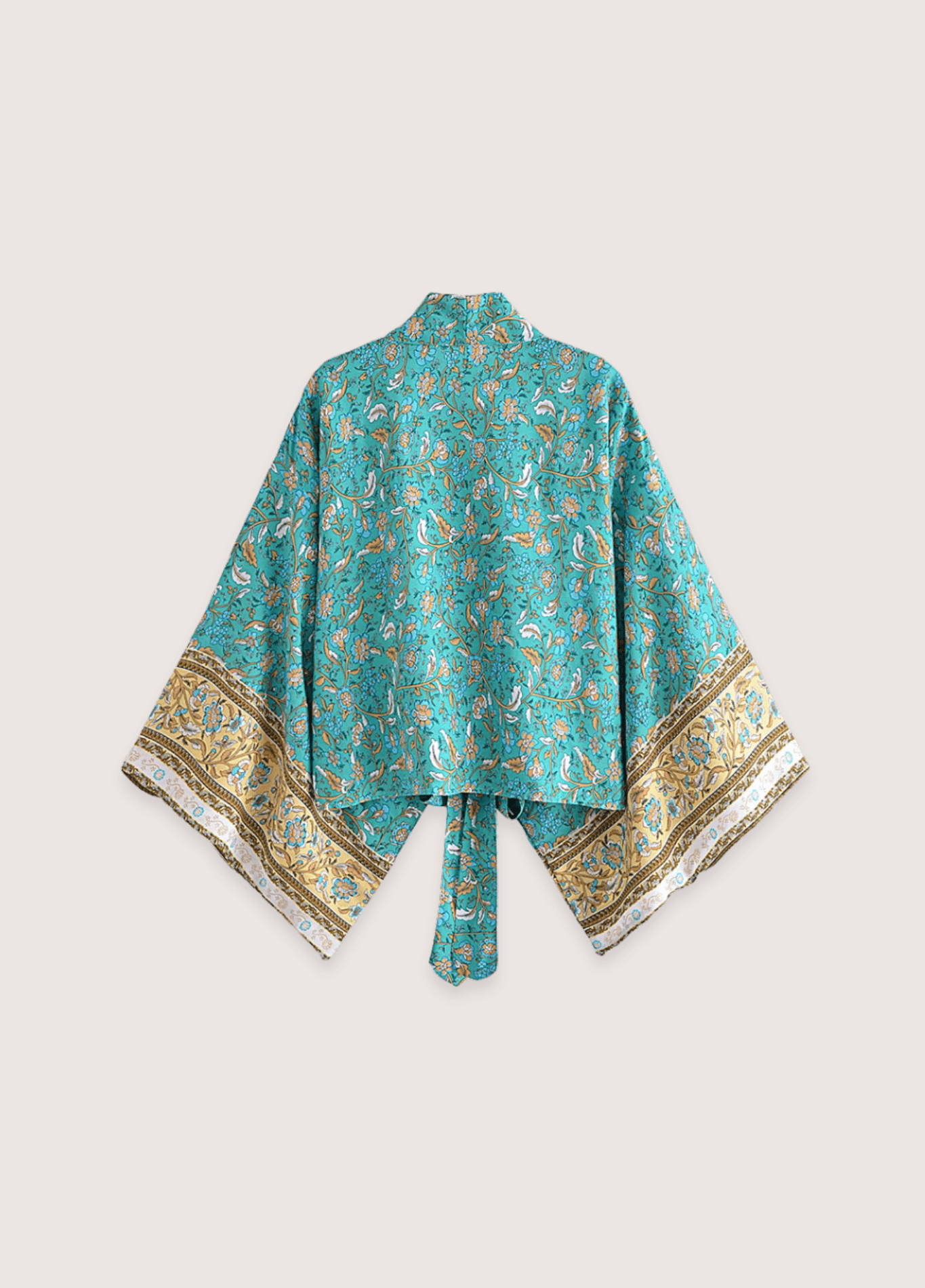 Kimono court femme coton floral bleu/vert – Turquoise Caravan