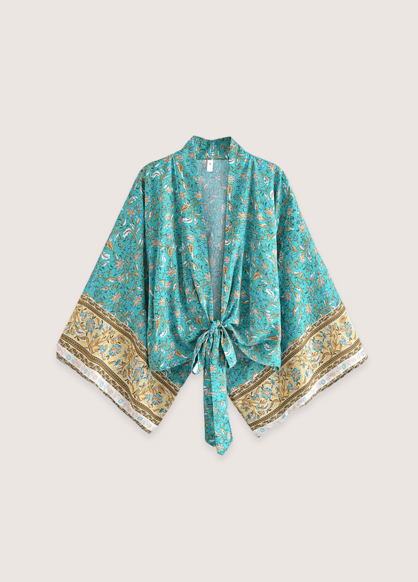 Kimono court femme coton floral bleu/vert – Turquoise Caravan