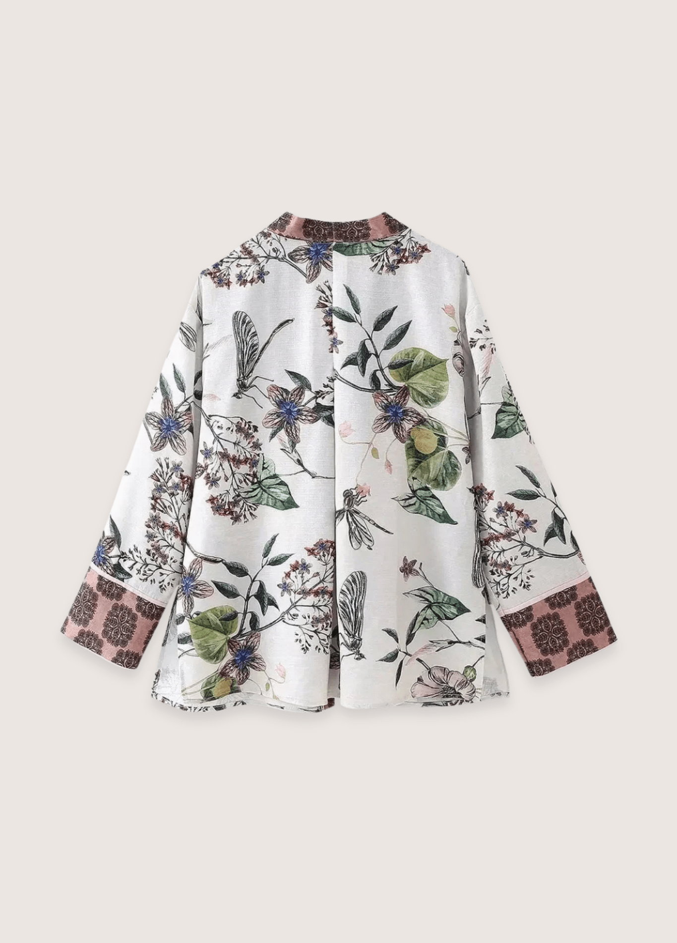Kimono court femme motif pivoine blanc – Yoko