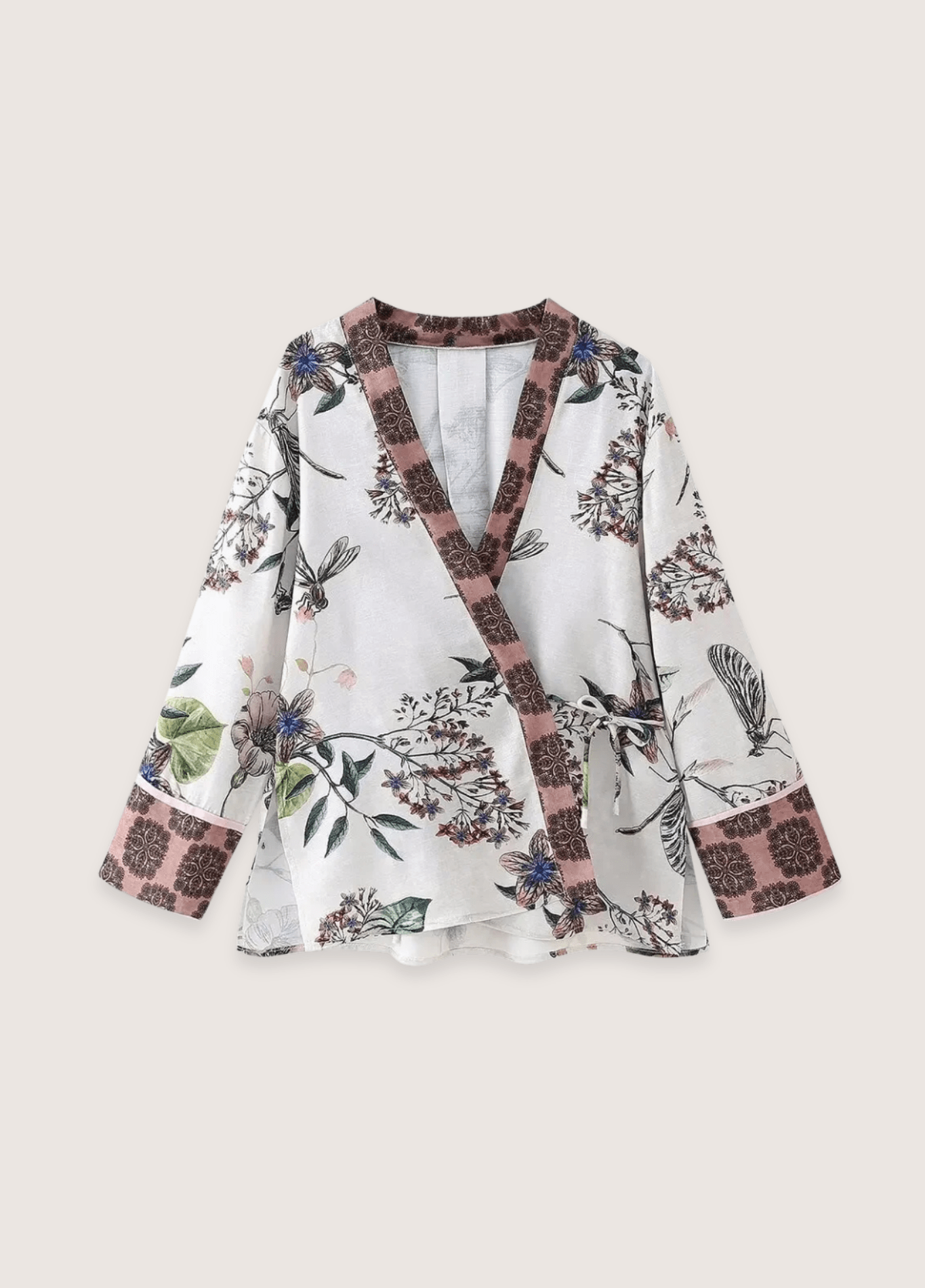 Kimono court femme motif pivoine blanc – Yoko