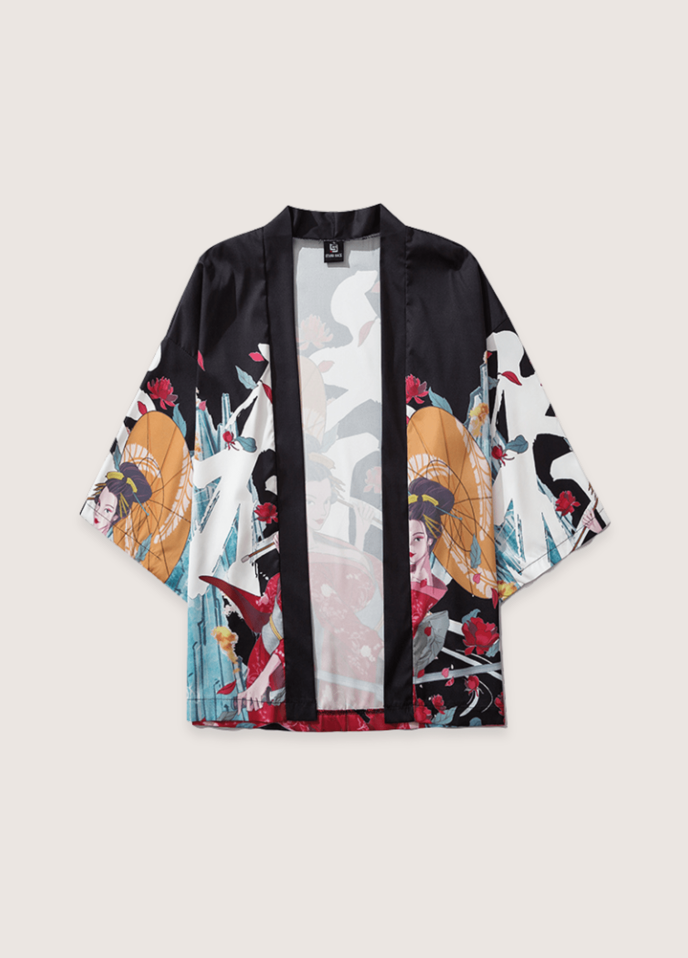 Kimono mixte motif bambou noir
