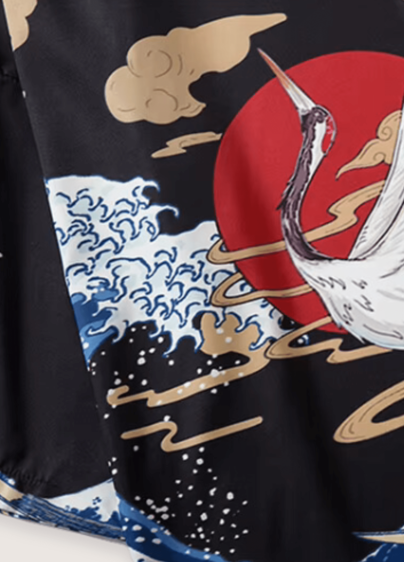 Kimono mixte motif grue noir