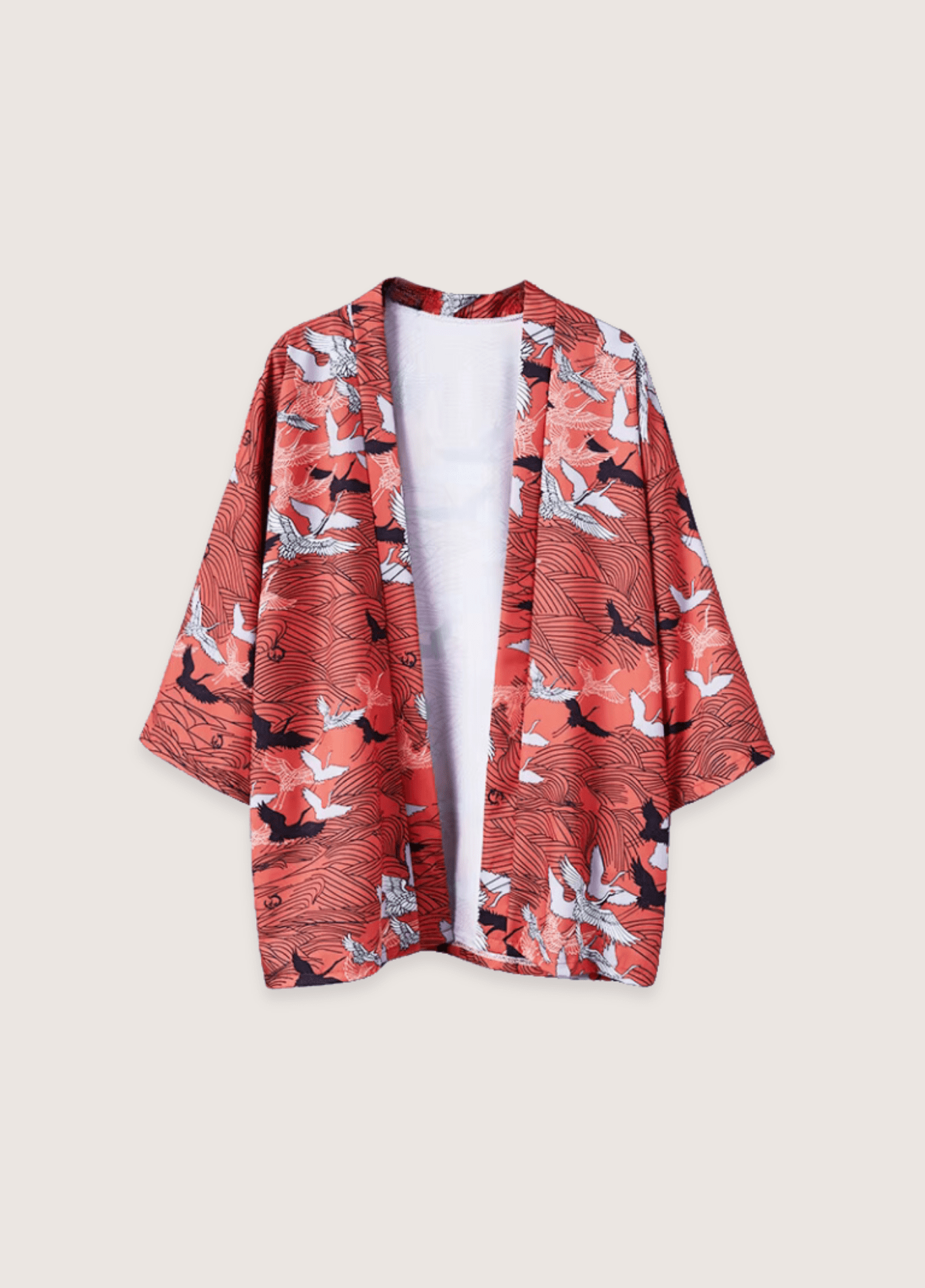 Kimono mixte motif grue rouge – Charme Ancestral