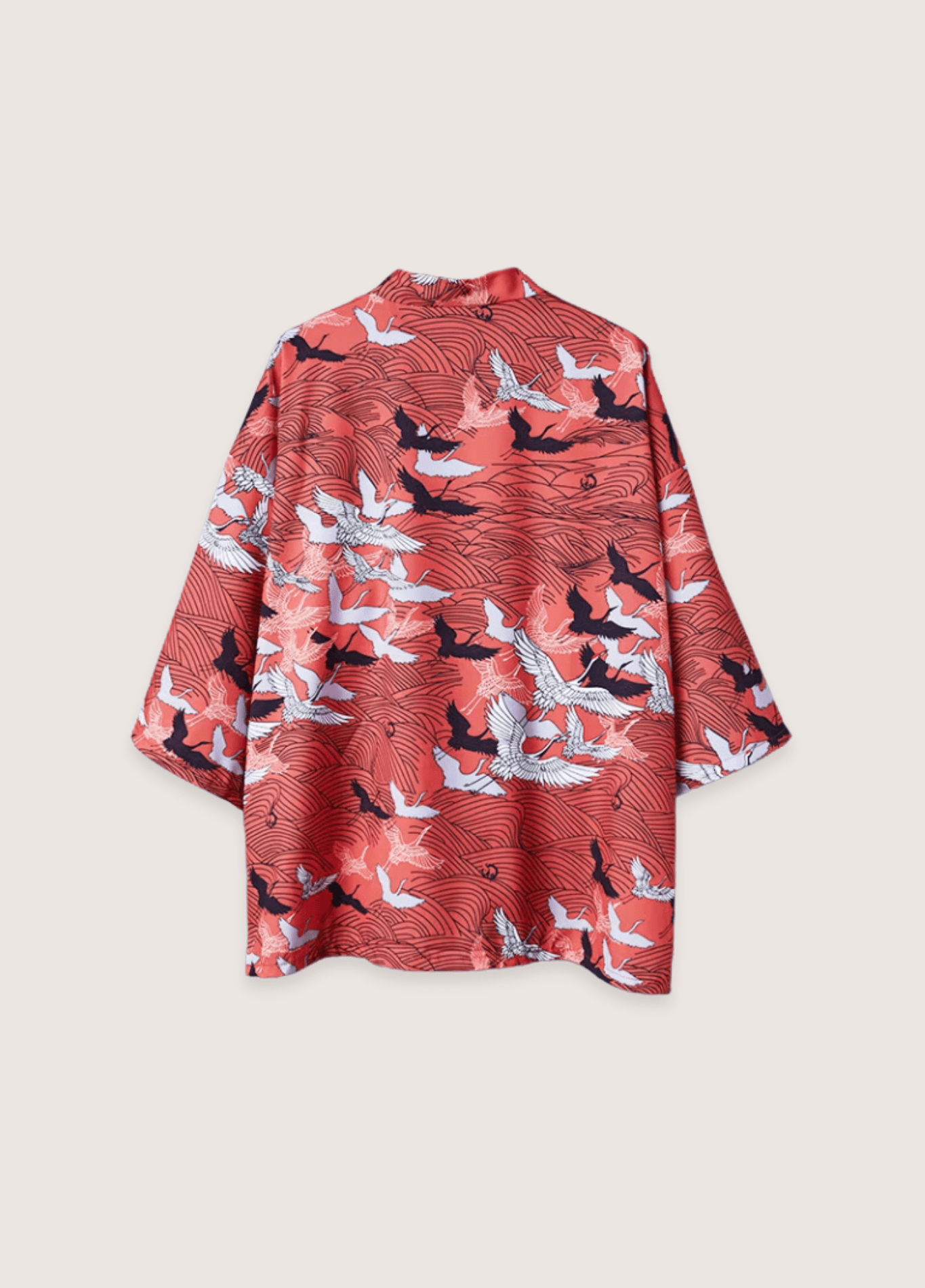 Kimono mixte motif grue rouge – Charme Ancestral