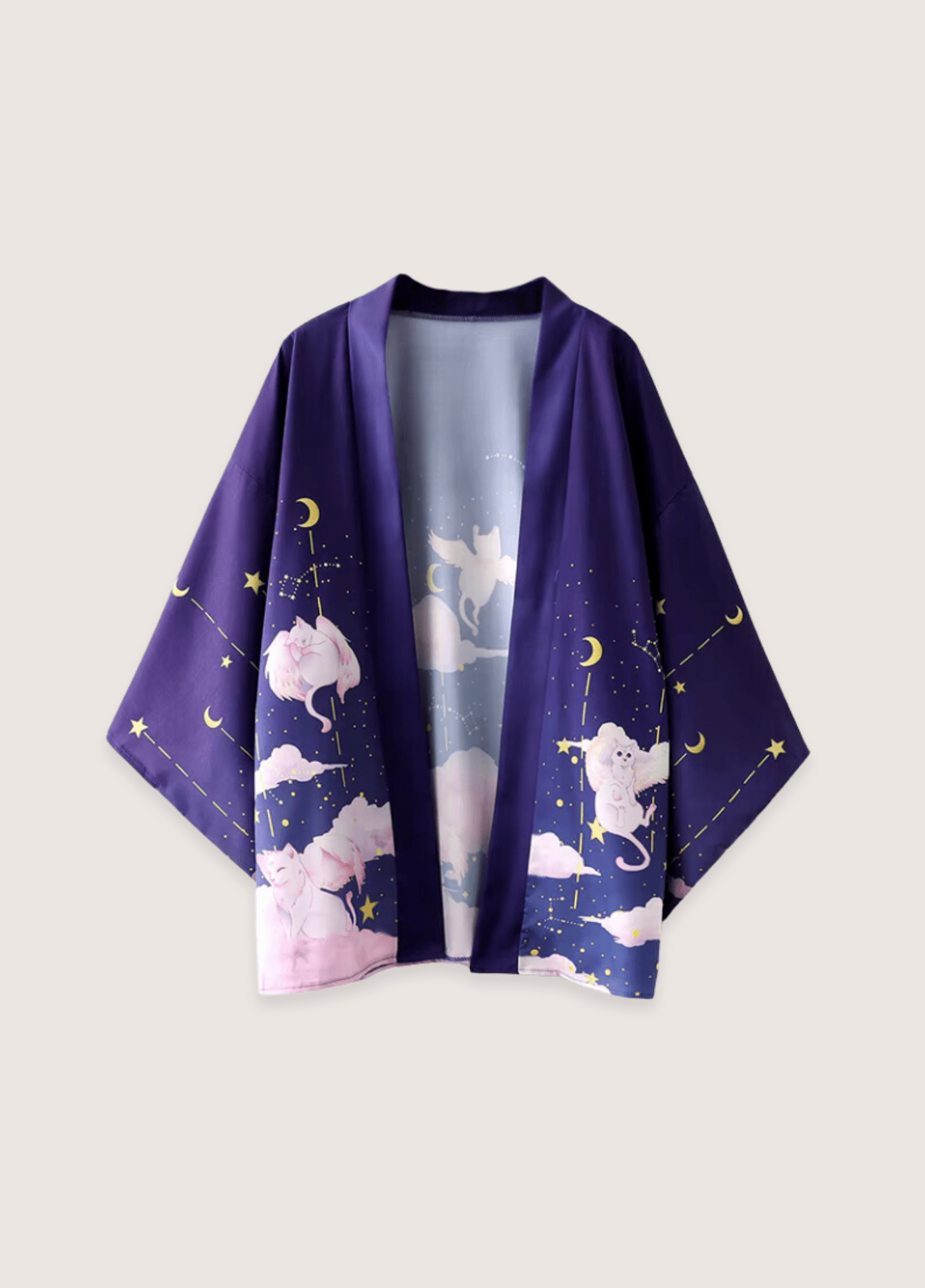 Kimono mixte motif chat violet – Félin Céleste