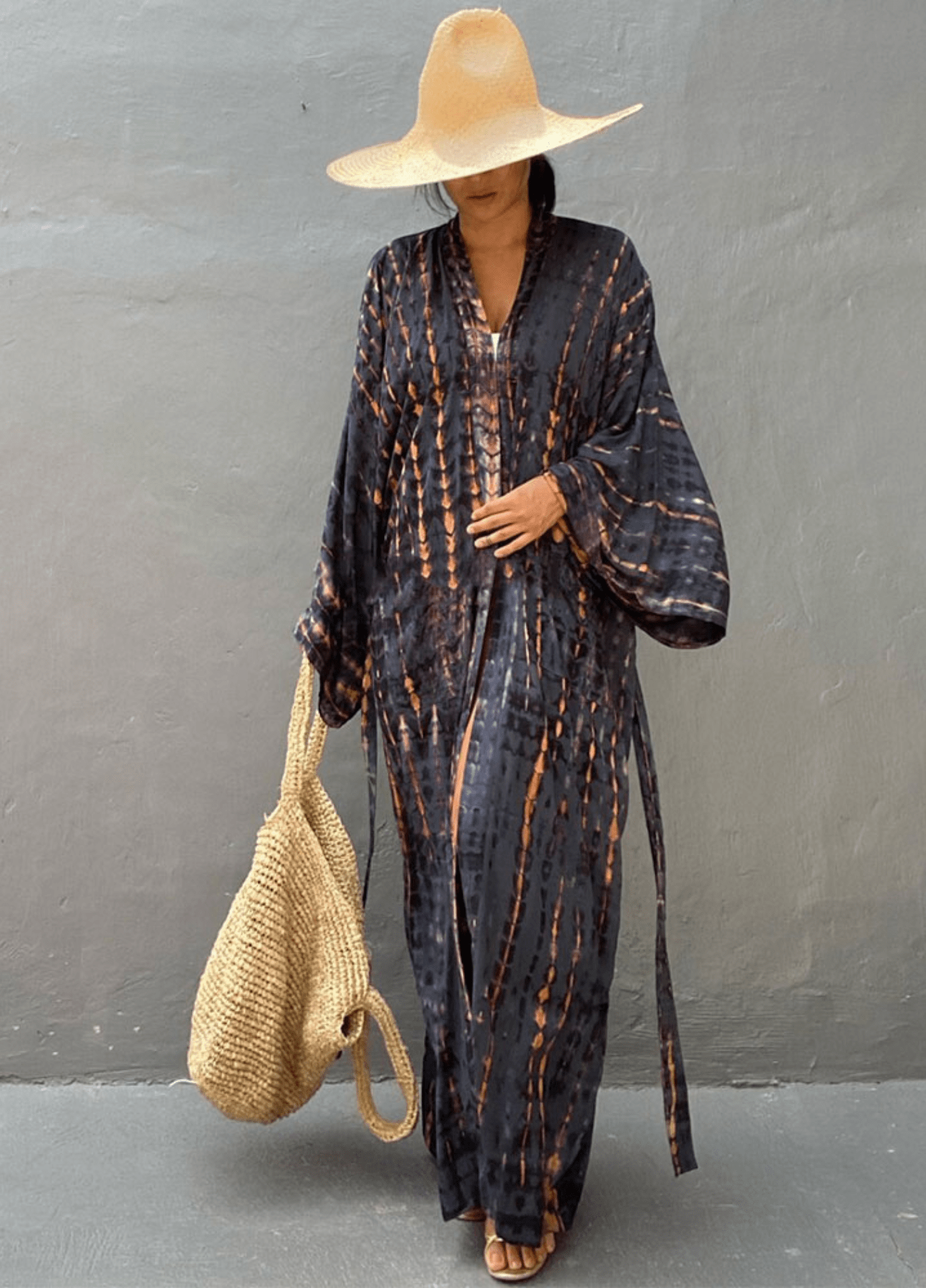 Kimono long femme viscose motif vague – Tie Dye