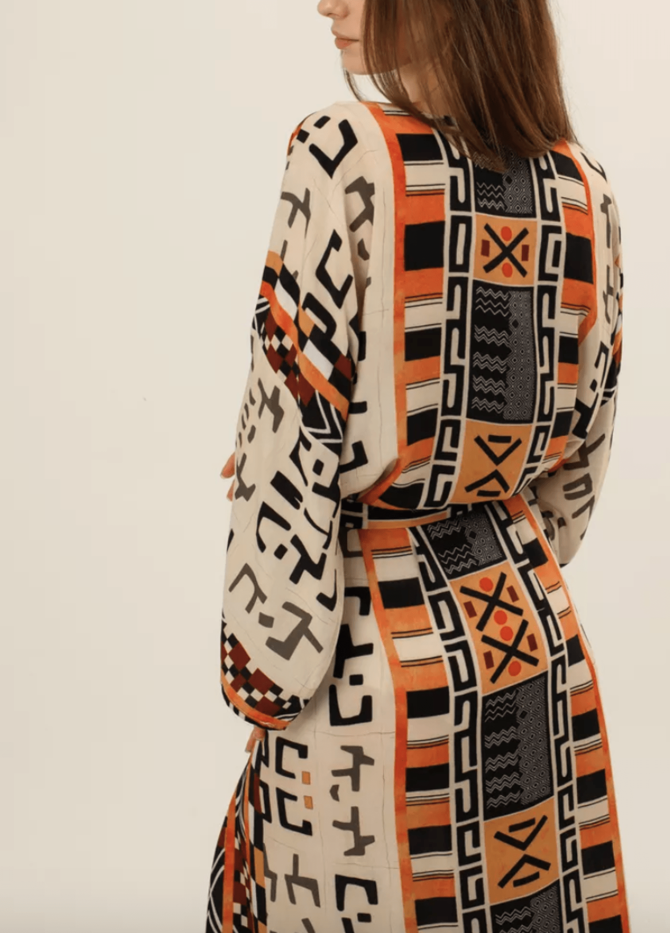 Kimono long femme géométrique beige