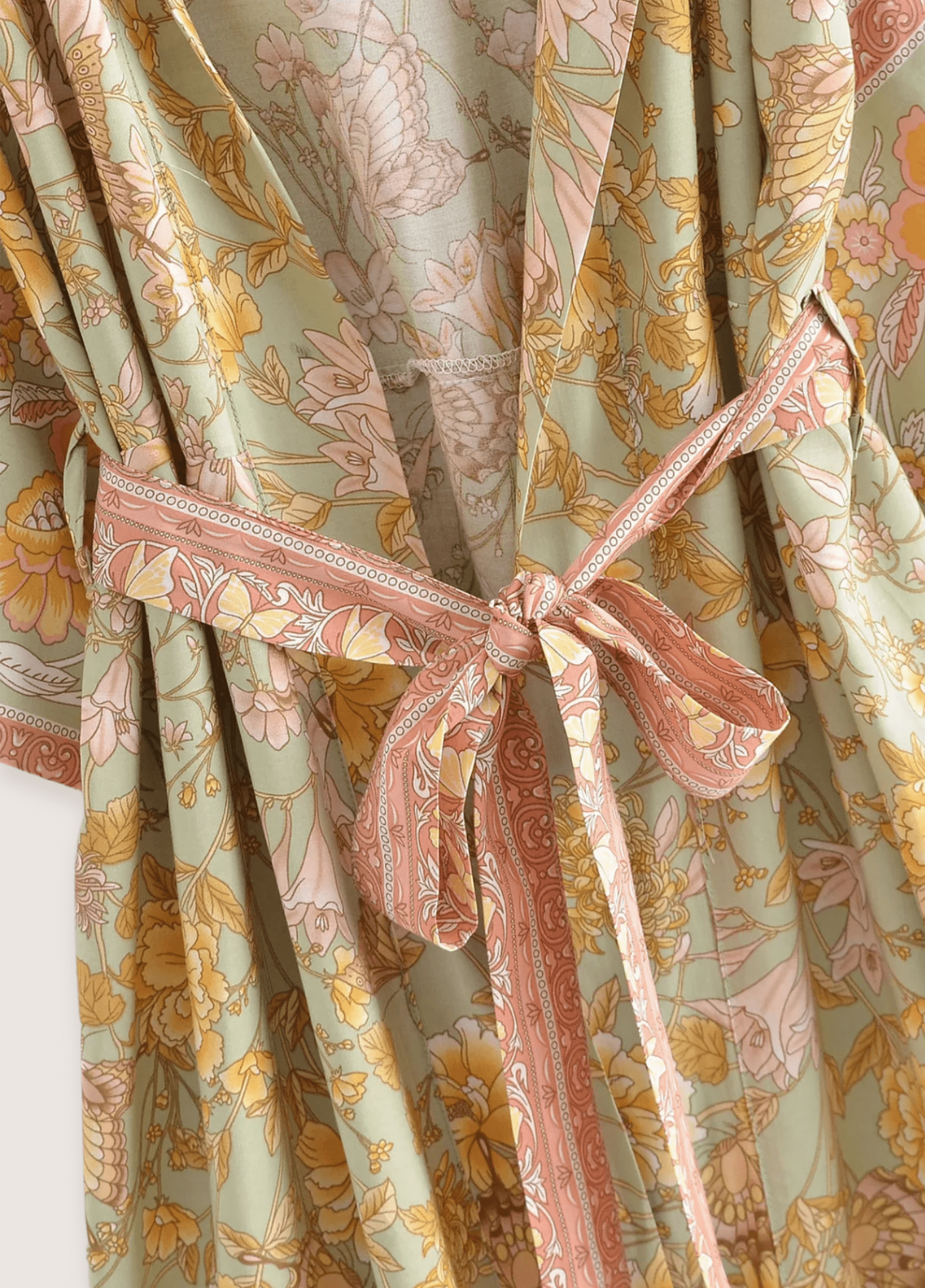 Kimono long femme floral jaune