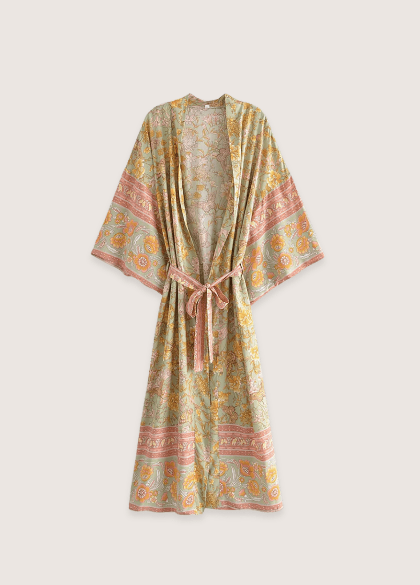 Kimono long femme floral jaune