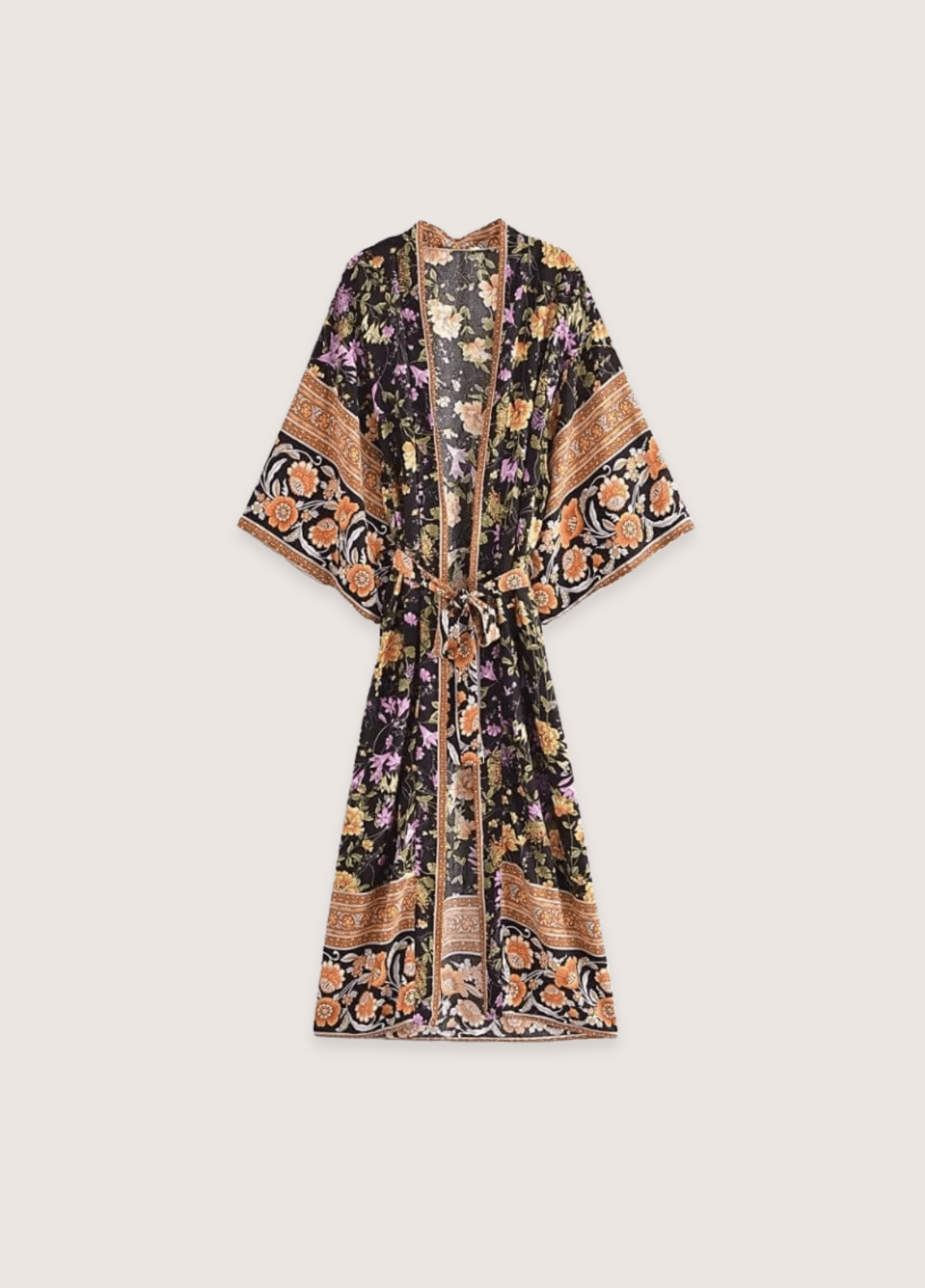 Kimono long femme floral noir – Jardin Nocturne
