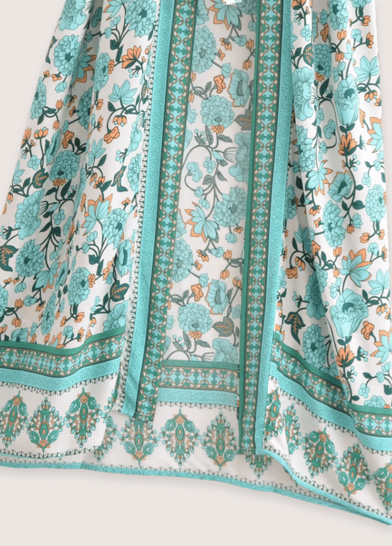 Kimono long femme viscose motif pivoine vert menthe – Calanque Bleue