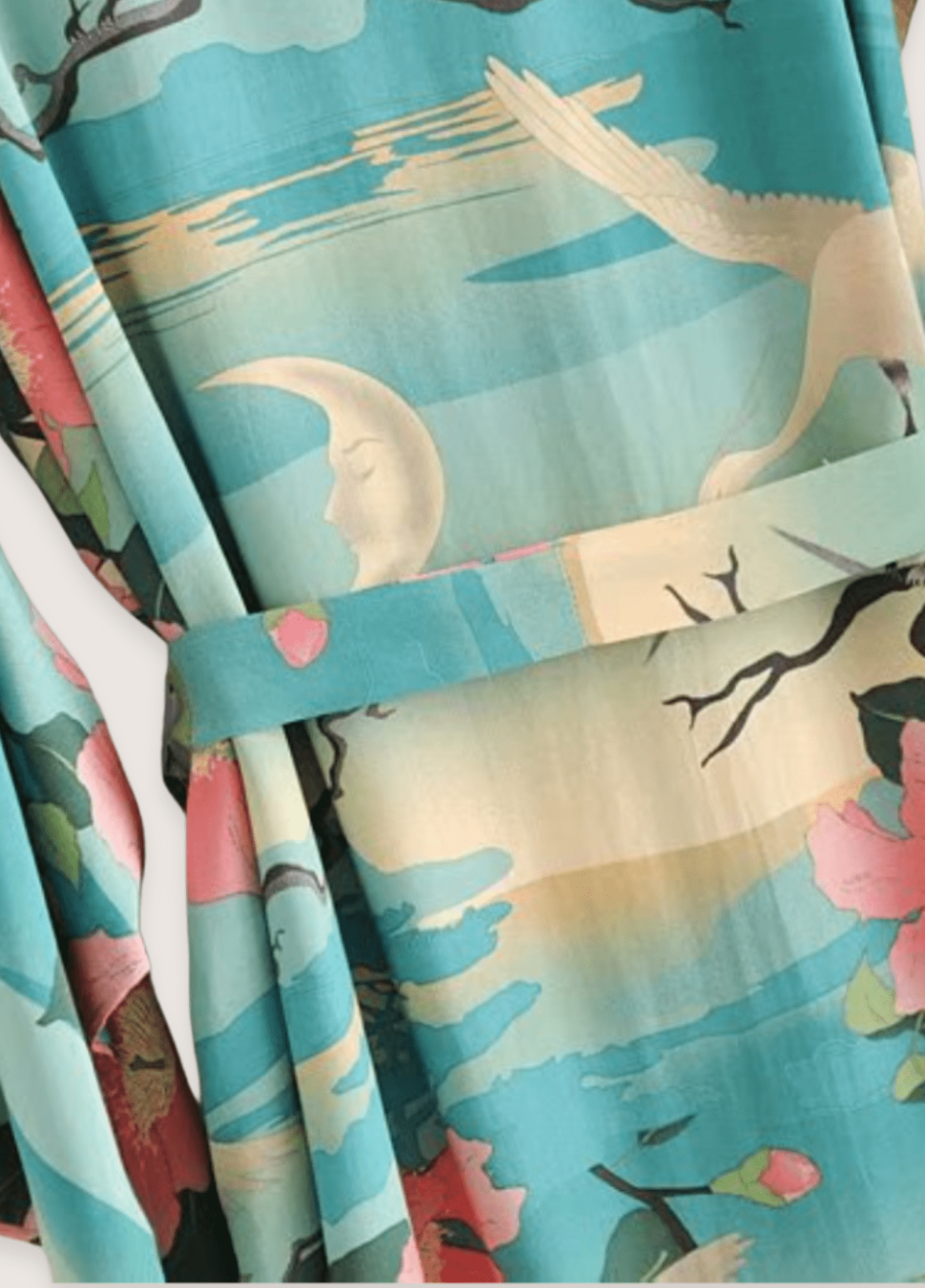 Kimono long femme coton motif cerisier vert – Évasion Tropicale