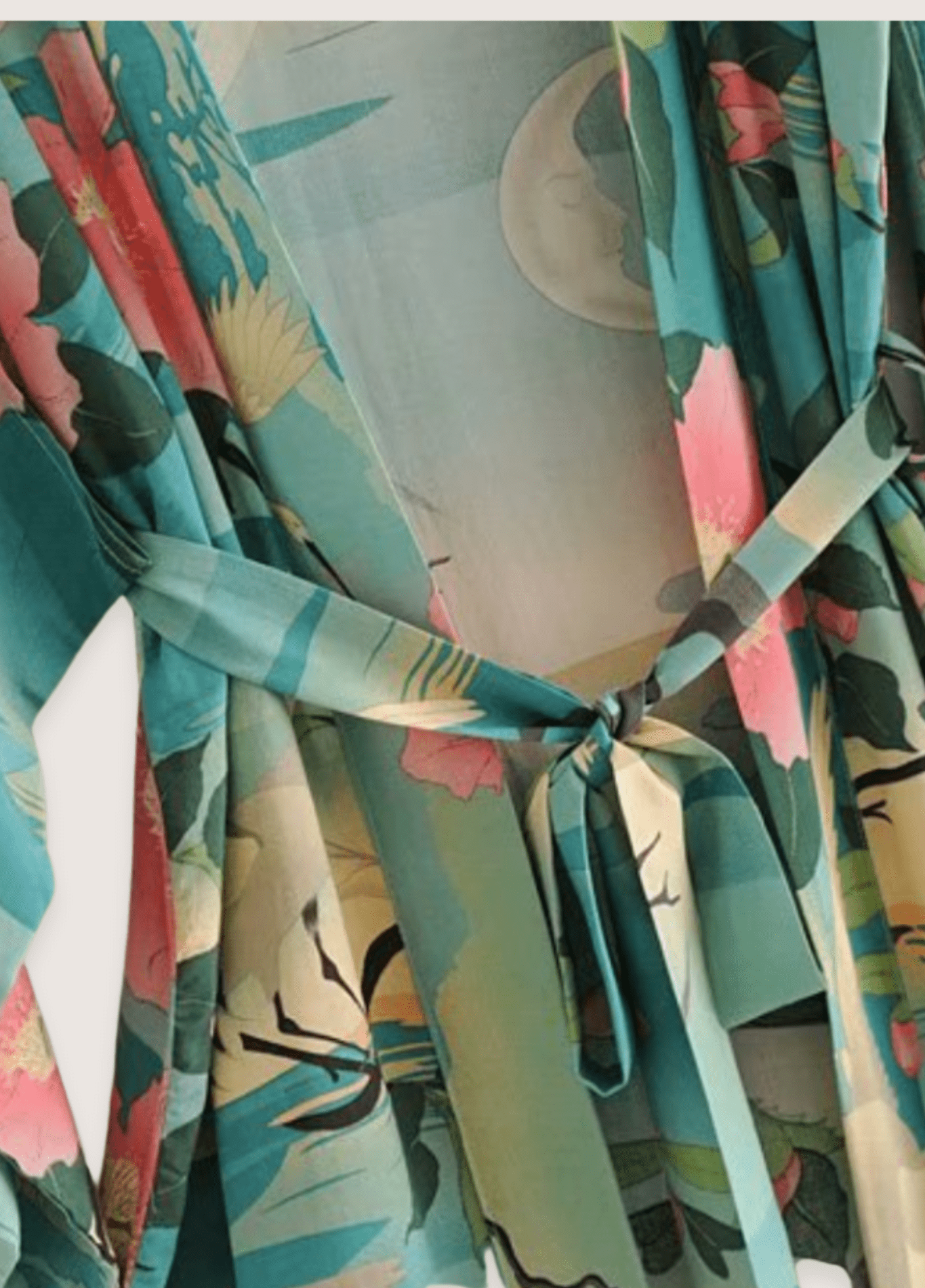 Kimono long femme coton motif cerisier vert – Évasion Tropicale