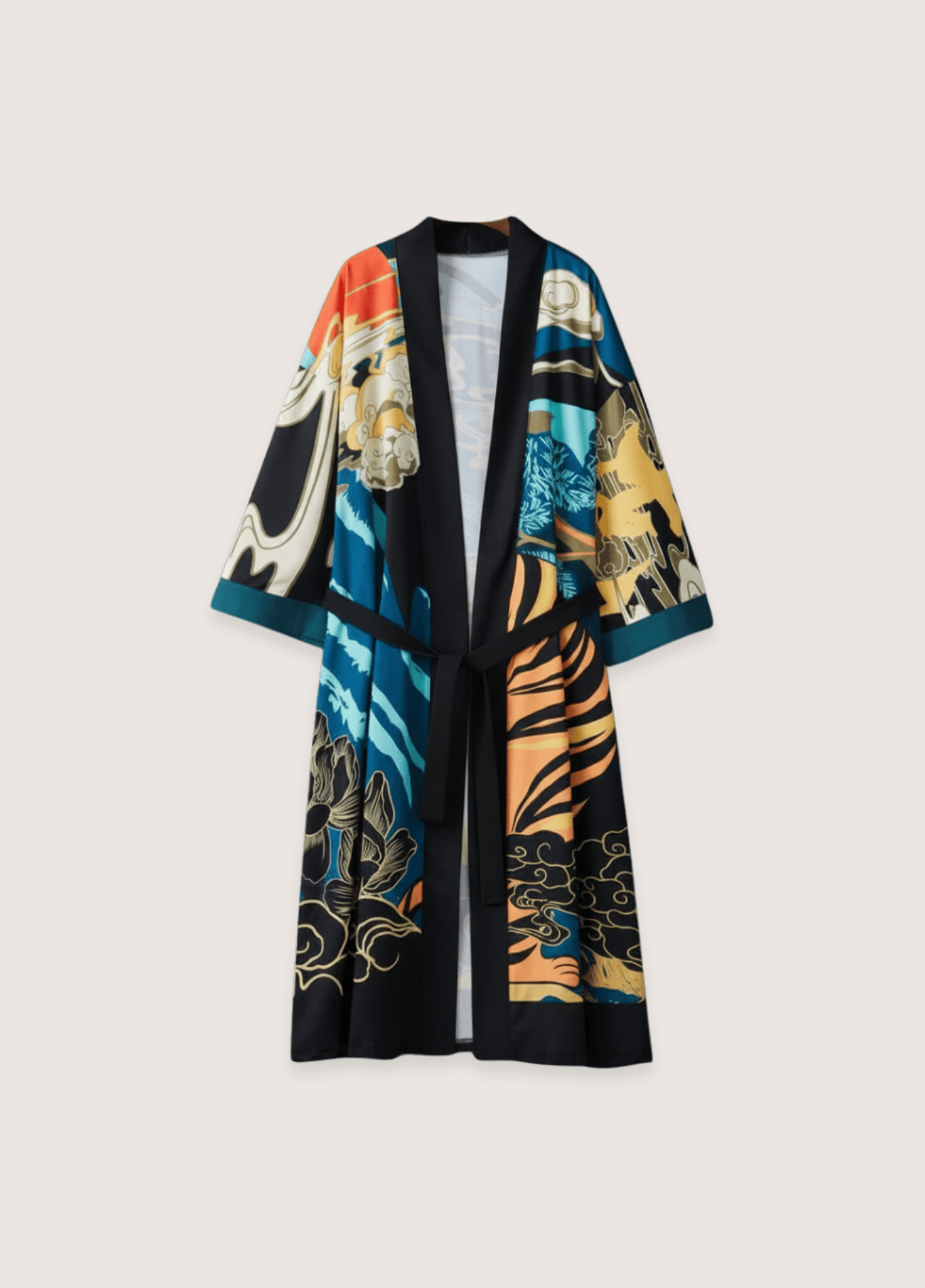 Kimono long femme motif tigre japonais noir – Tora