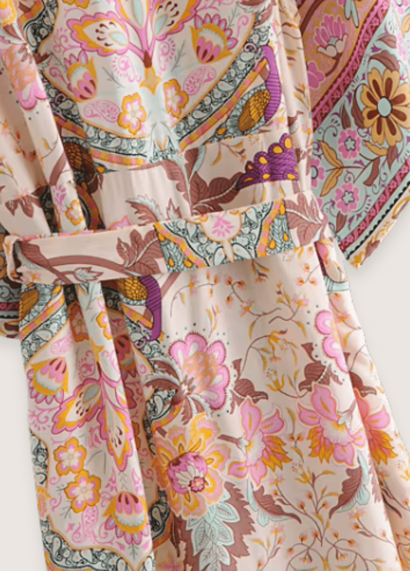 Kimono long femme viscose floral rose