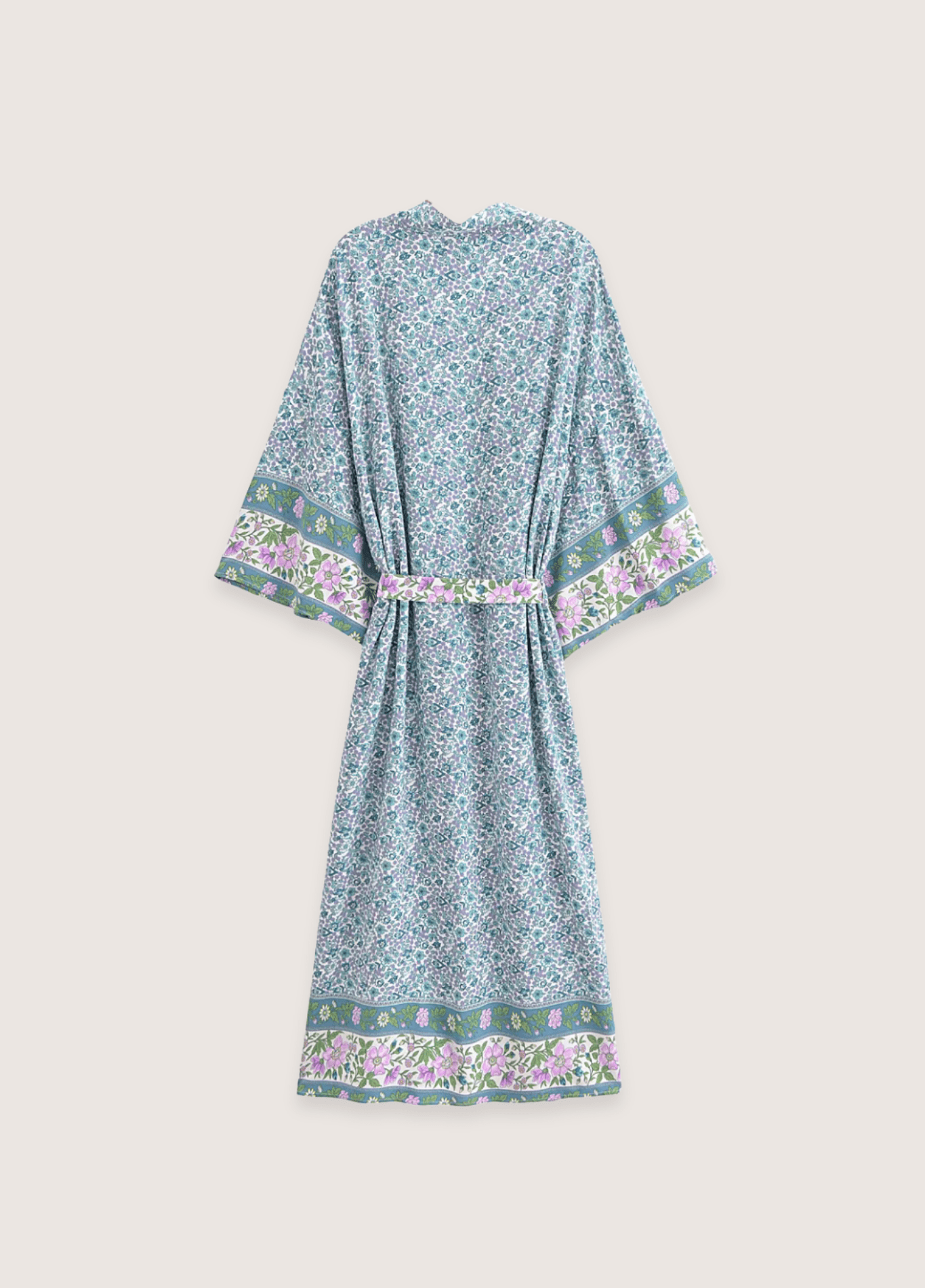 Kimono long femme motif pivoine turquoise – Floral Turquoise