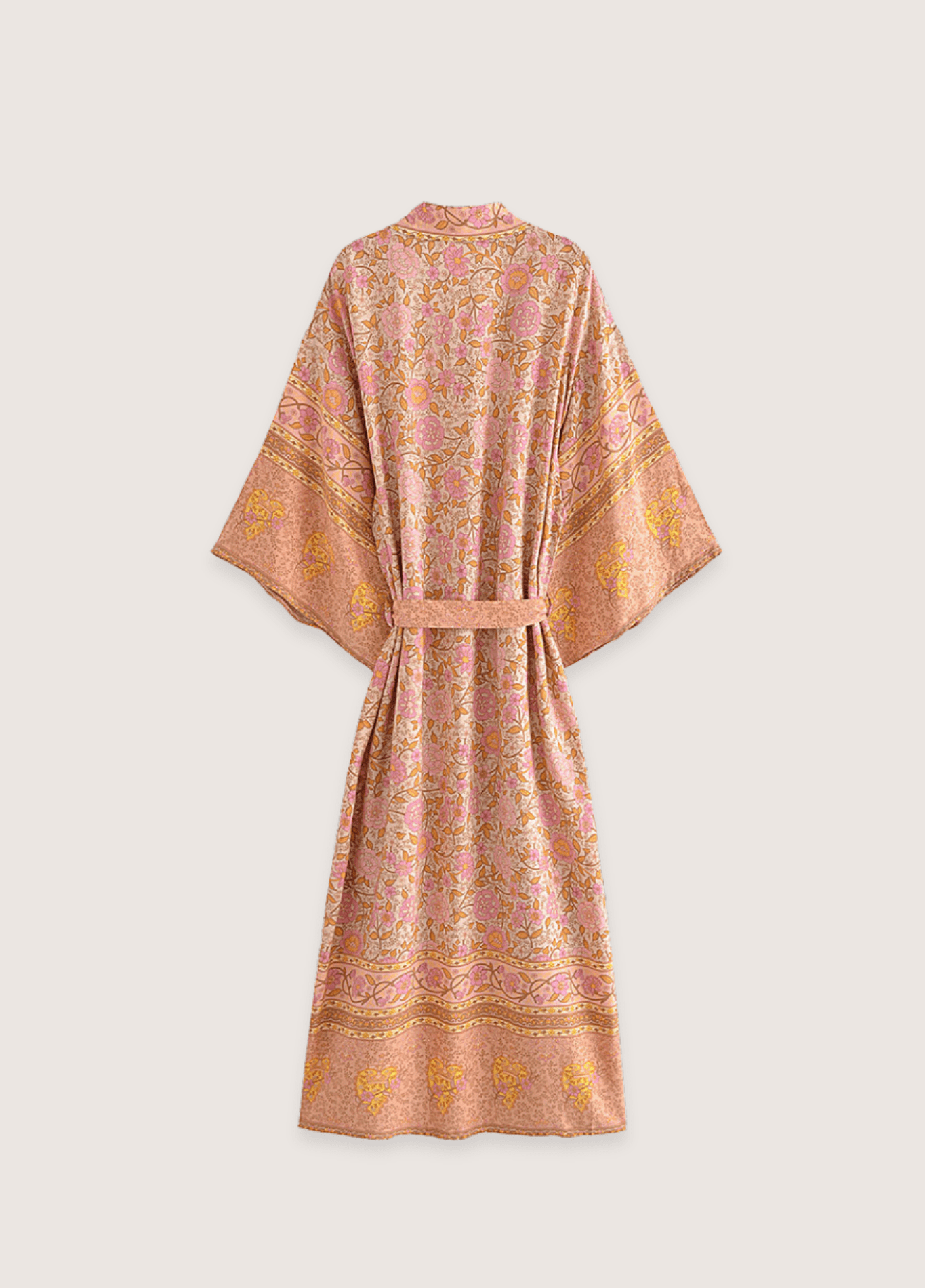 Kimono long femme coton floral rose (saumon)