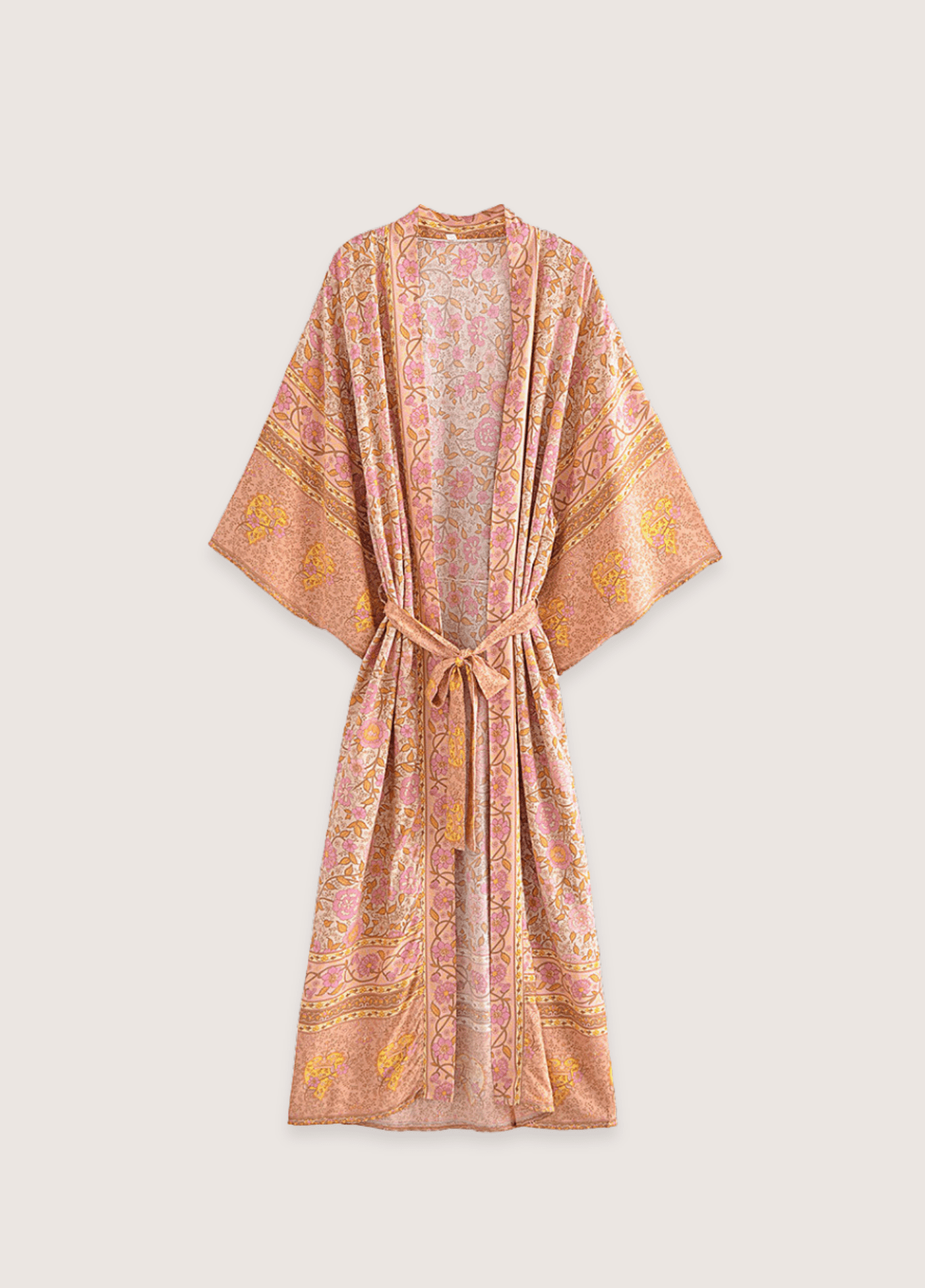 Kimono long femme coton floral rose (saumon)