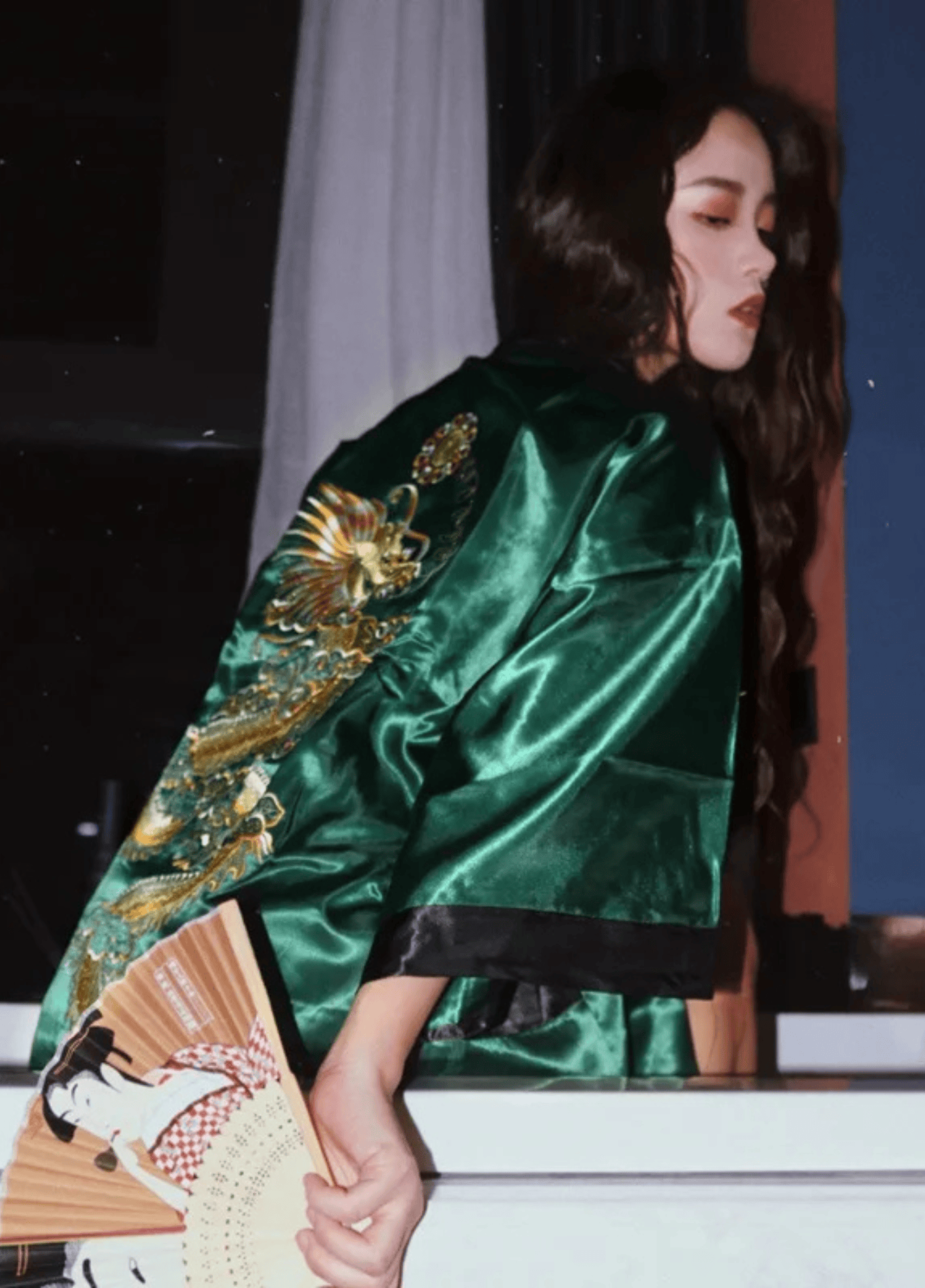 Kimono long femme soie motif dragon vert – Kinryū