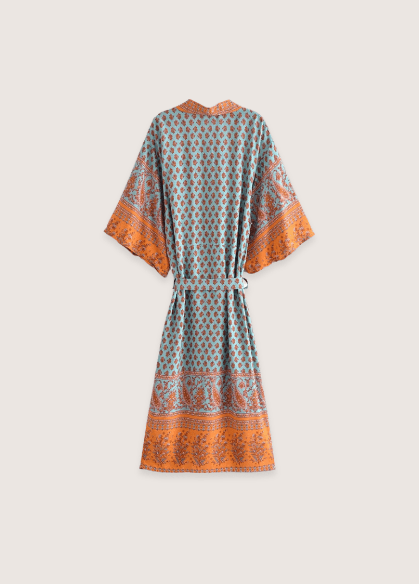 Kimono long femme coton floral turquoise – Daisy Bohème