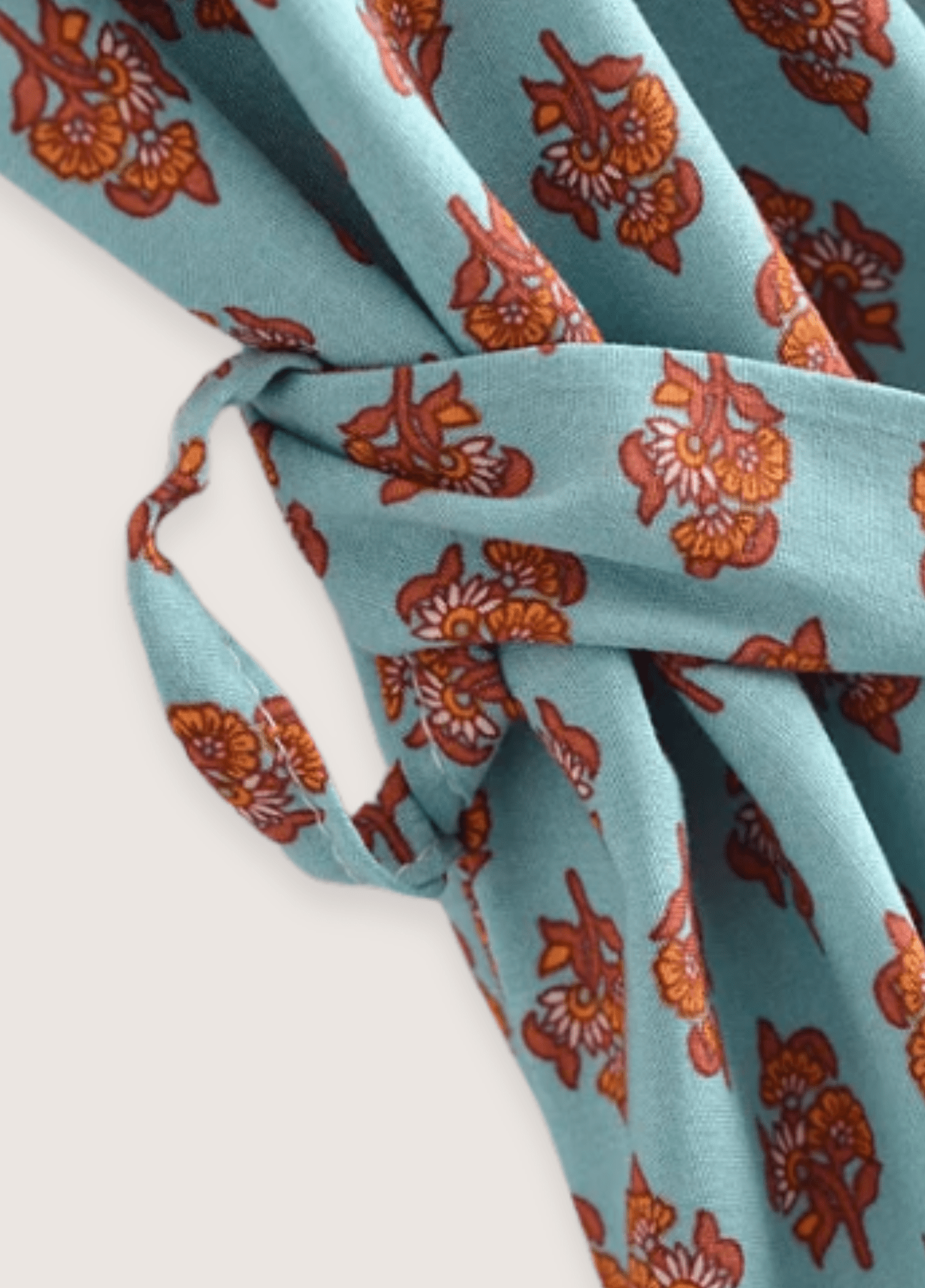 Kimono long femme coton floral turquoise – Daisy Bohème