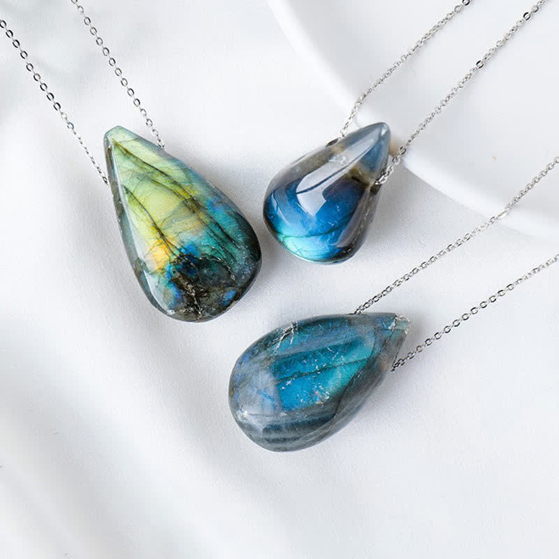 ATELIER-TIBET – Collier Pendentif Goutte d’Eau en Labradorite Naturelle