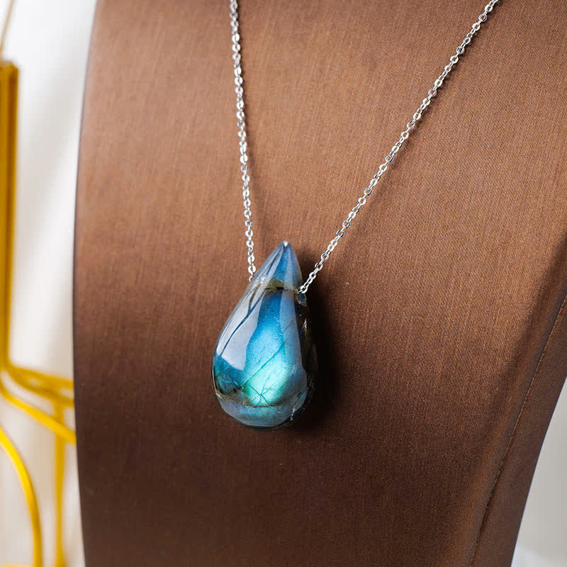 ATELIER-TIBET – Collier Pendentif Goutte d’Eau en Labradorite Naturelle